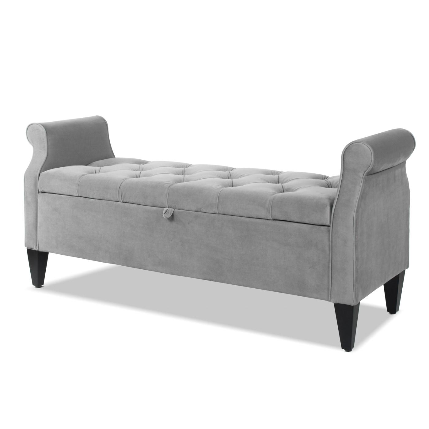 Jacqueline Tufted Roll Arm Storage Bench Grey