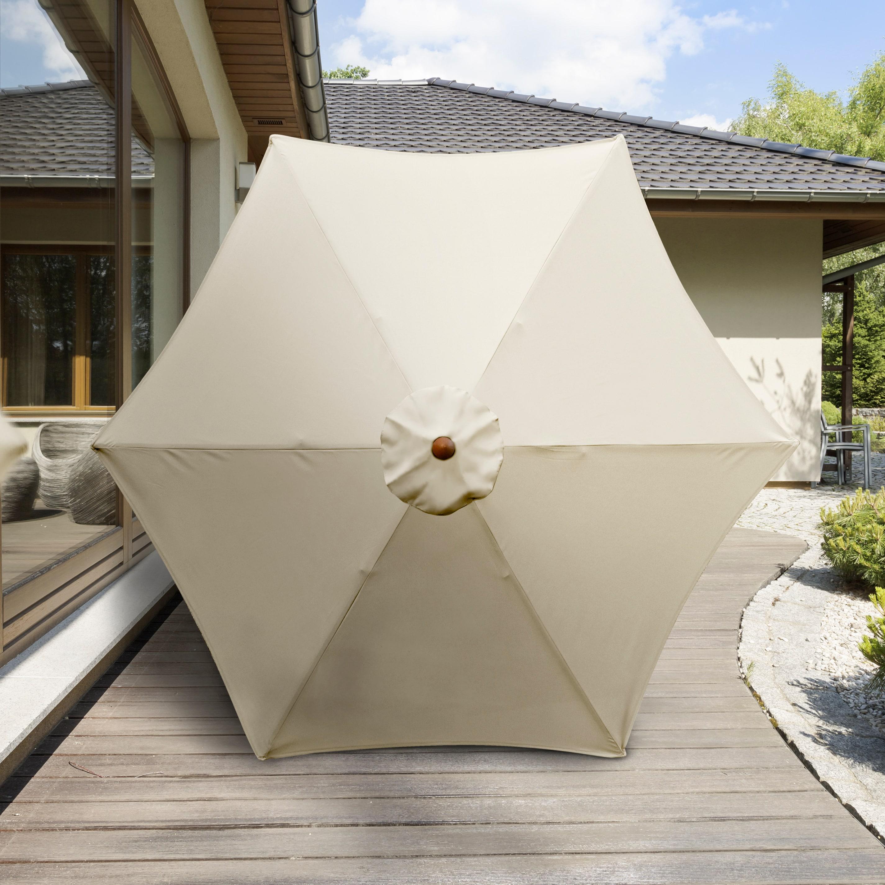 Astella 98" Beige Solid Print Hexagon Market and Offset Patio Umbrella