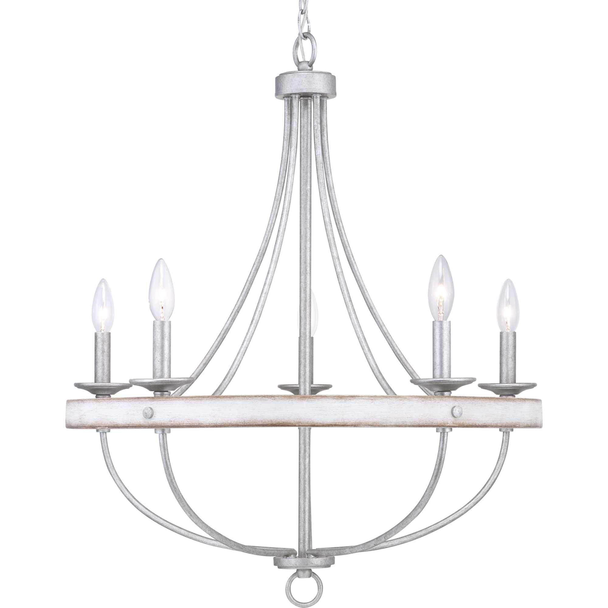 Progress Lighting Gulliver 5-Light Chandelier, Galvanized Finish, Wood Grained Texture Shade
