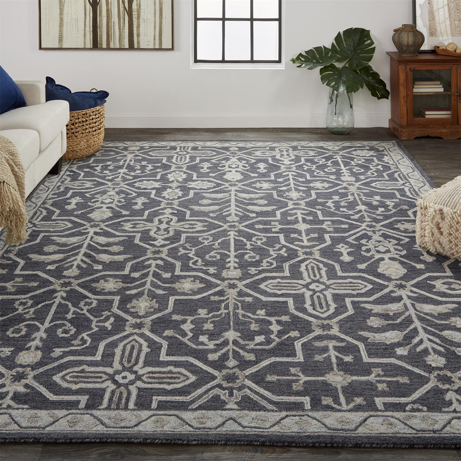 Room Envy Faris 4 x 6 (ft) Tufted Wool Odyssey Gray/Light Gray Rectangular Indoor Floral/Botanical Global Area rug
