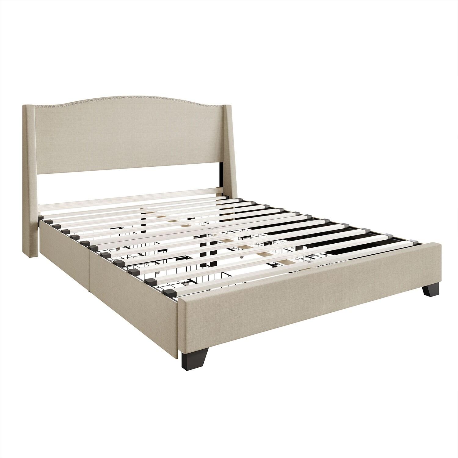 ChaletPosh Full Size Platform Bed with Storage Beige Linen