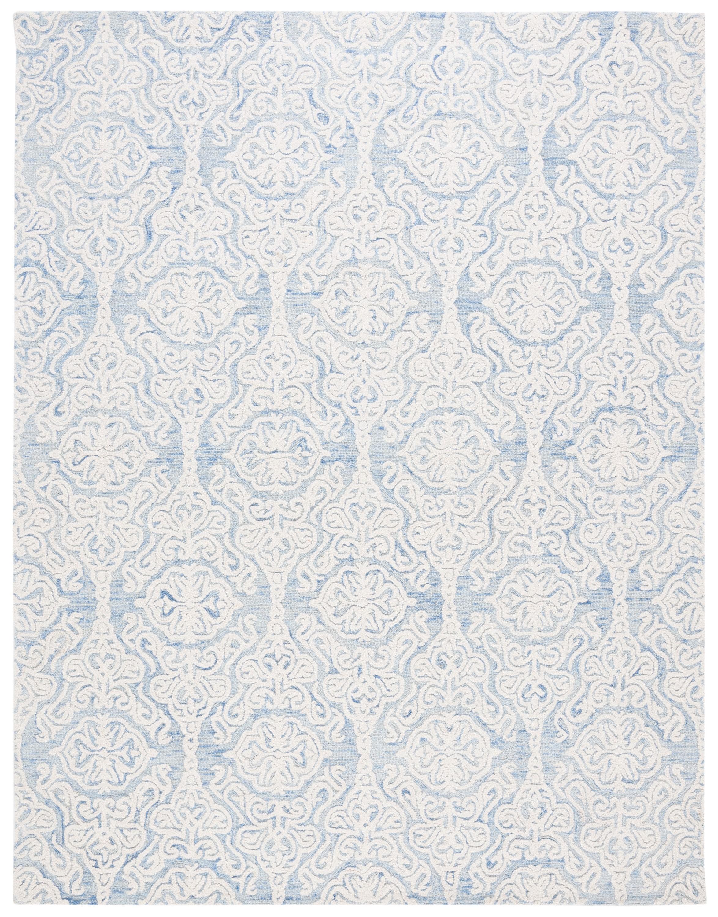 SAFAVIEH Blossom Asher Geometric Wool Area Rug, Blue/Ivory, 9' x 12'