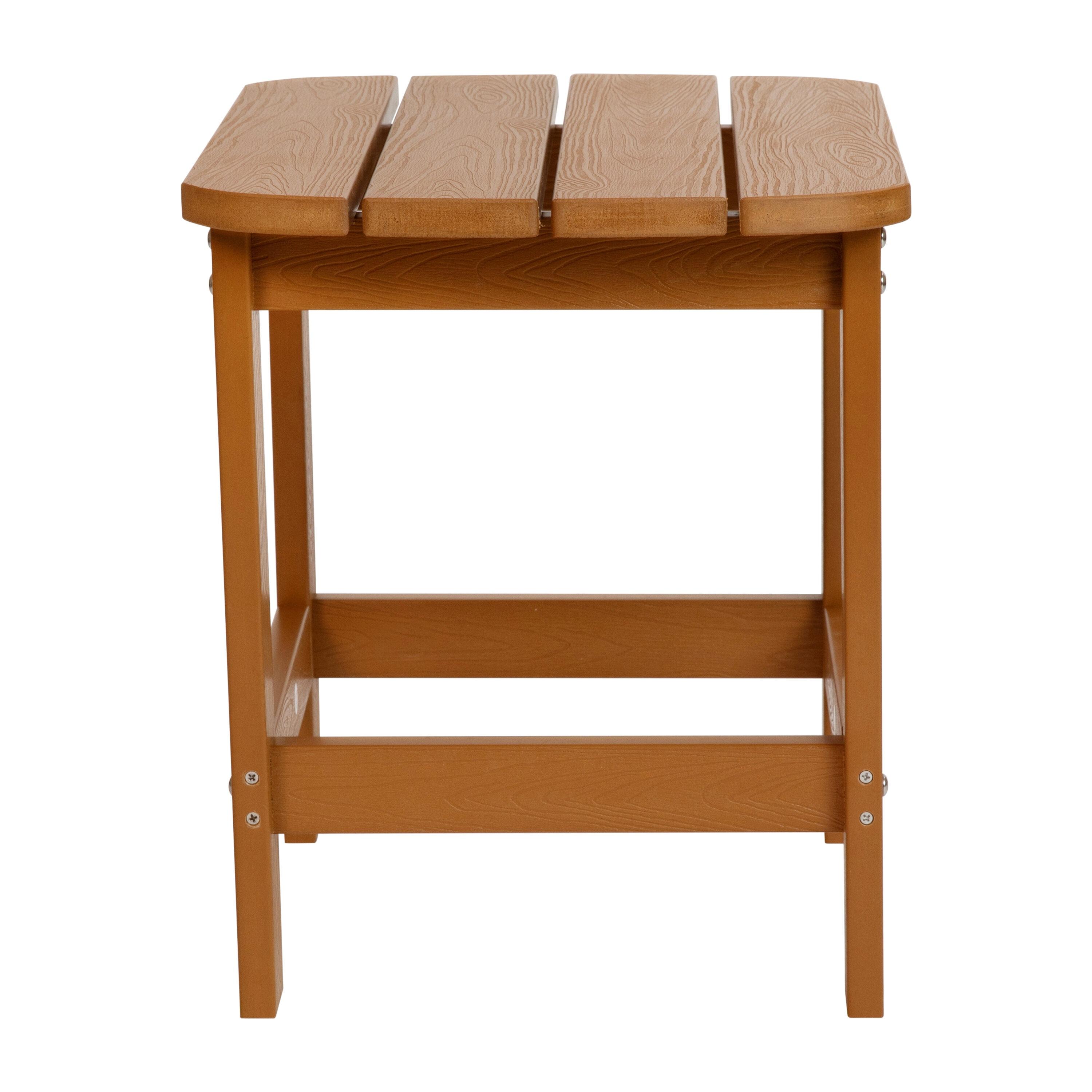 Flash Furniture Charlestown All-Weather Poly Resin Wood Adirondack Side Table in Teak