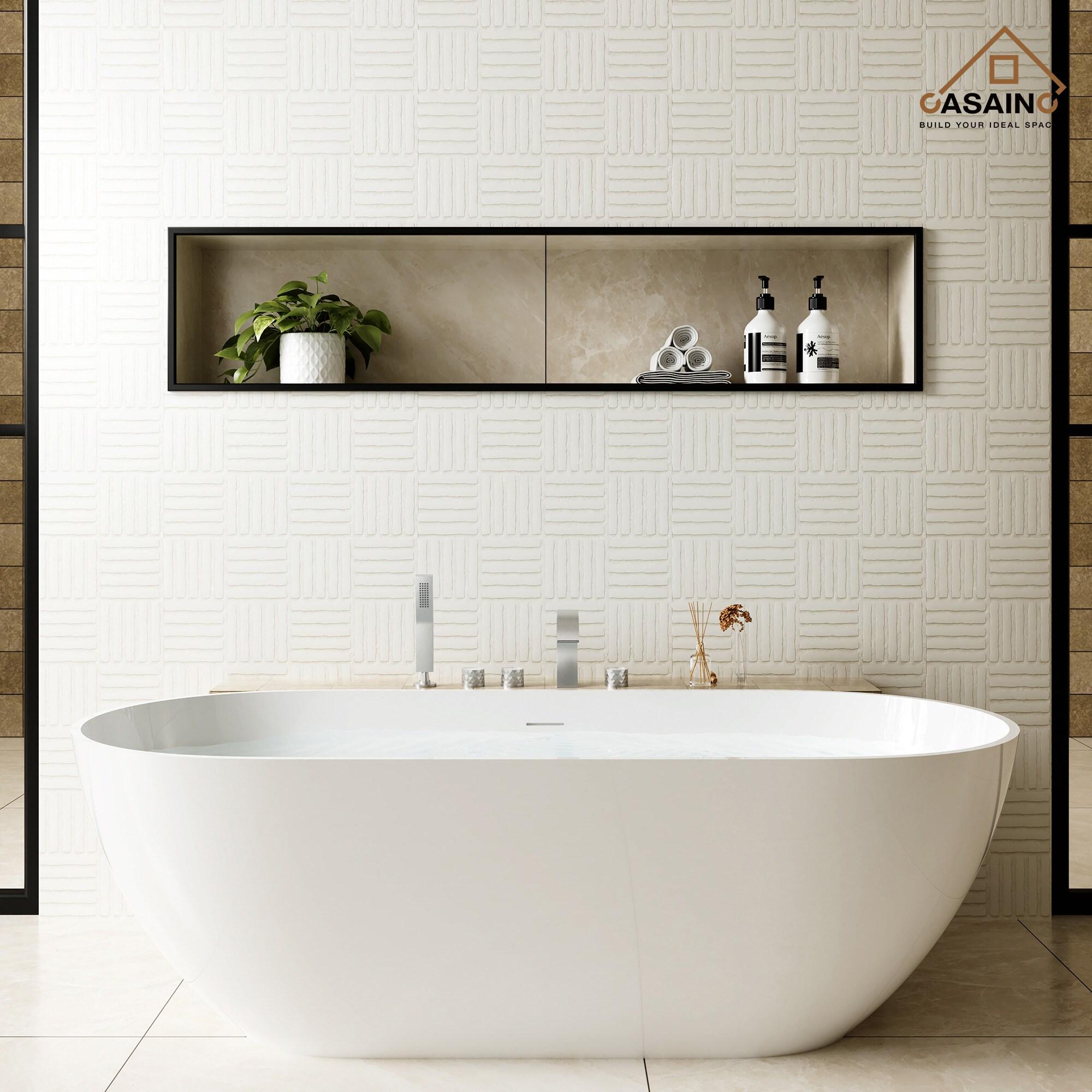 3 Handles Deck Mounted Bathroom Tub Faucet Trim with Handshower