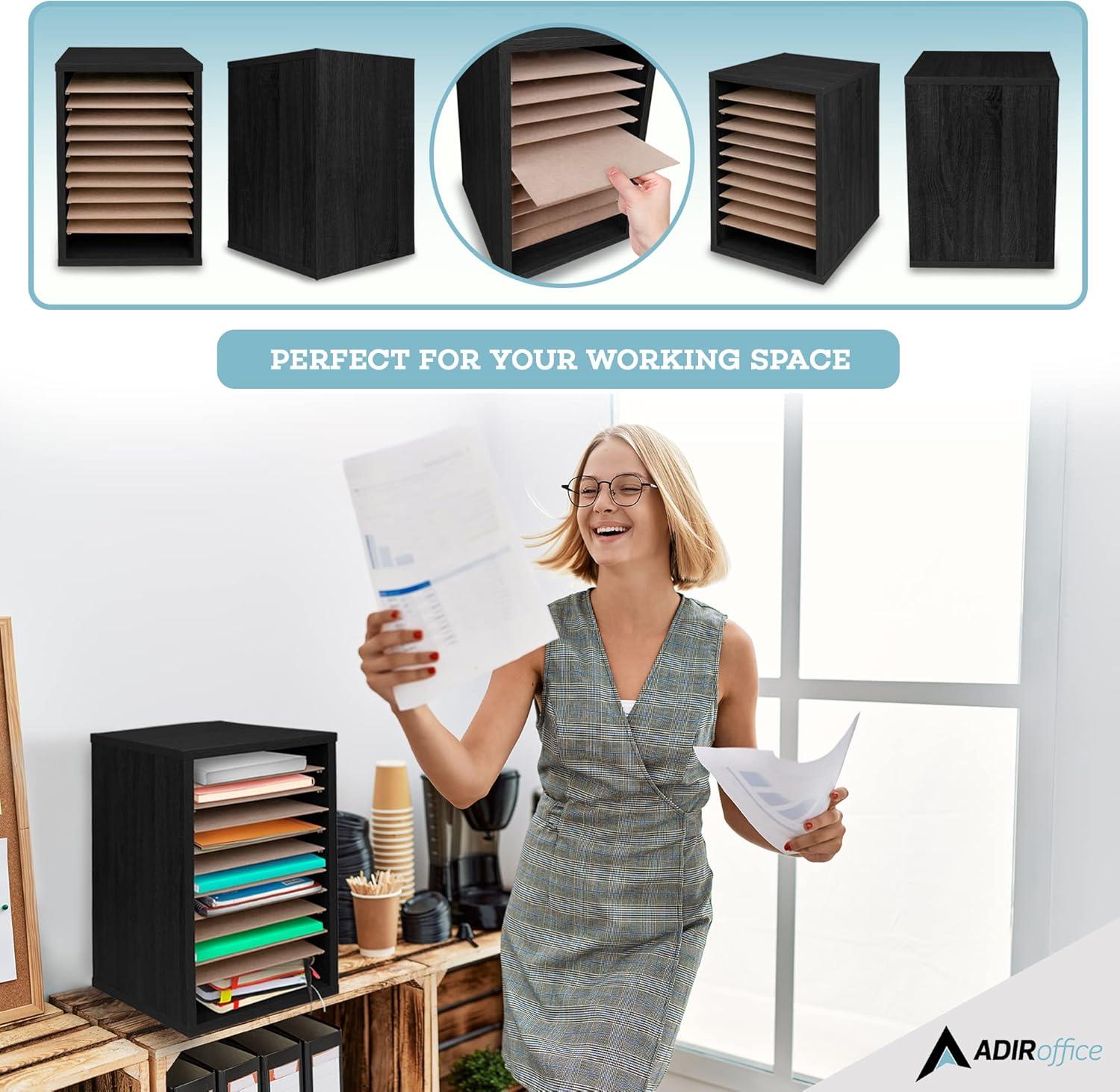 AdirOffice 500 Series 11 Compartment Wooden Literature Organizer 10.75" x 11.8" Black (500-11-BLK)