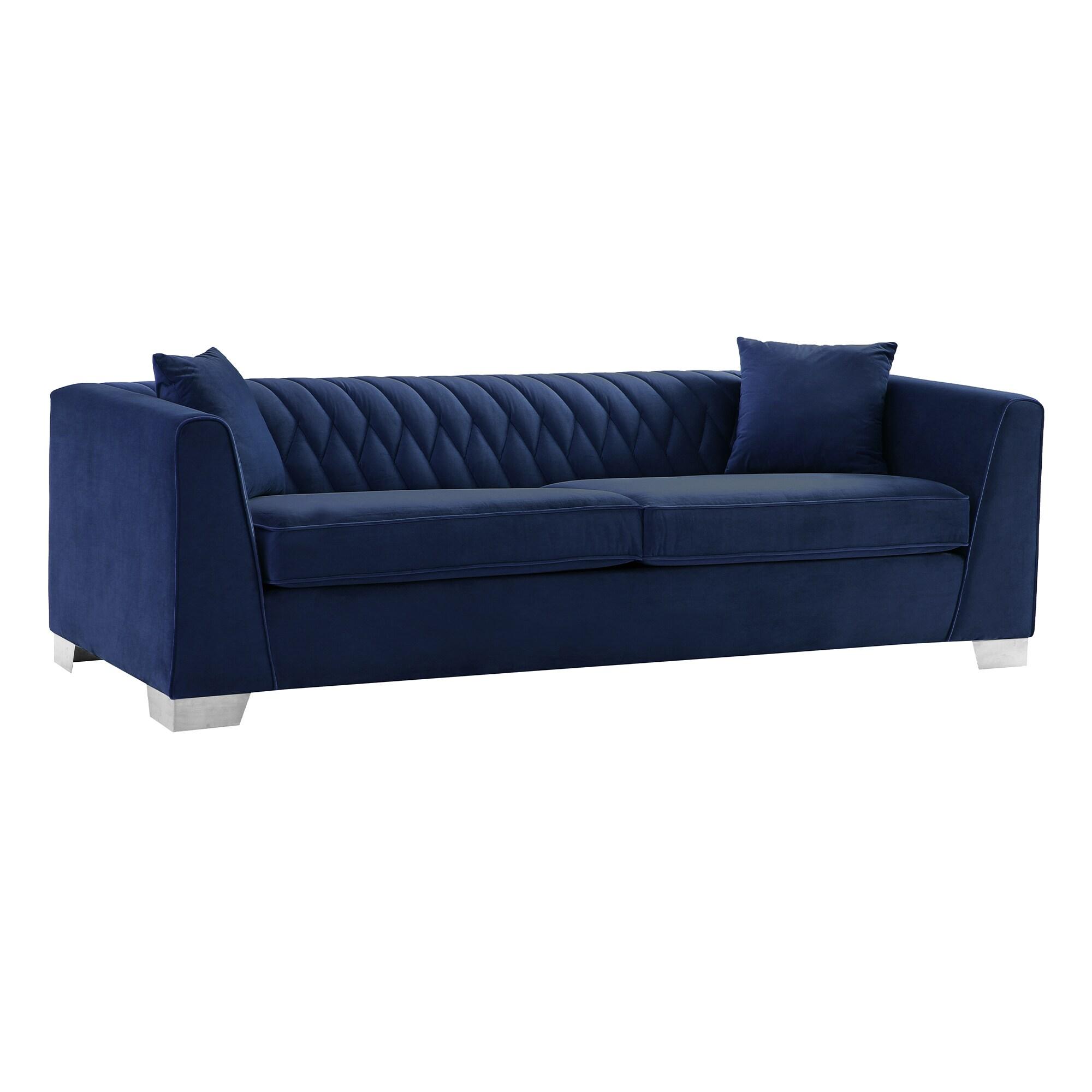 Cambridge Sofa in Brushed Stainless Steel and Blue Velvet