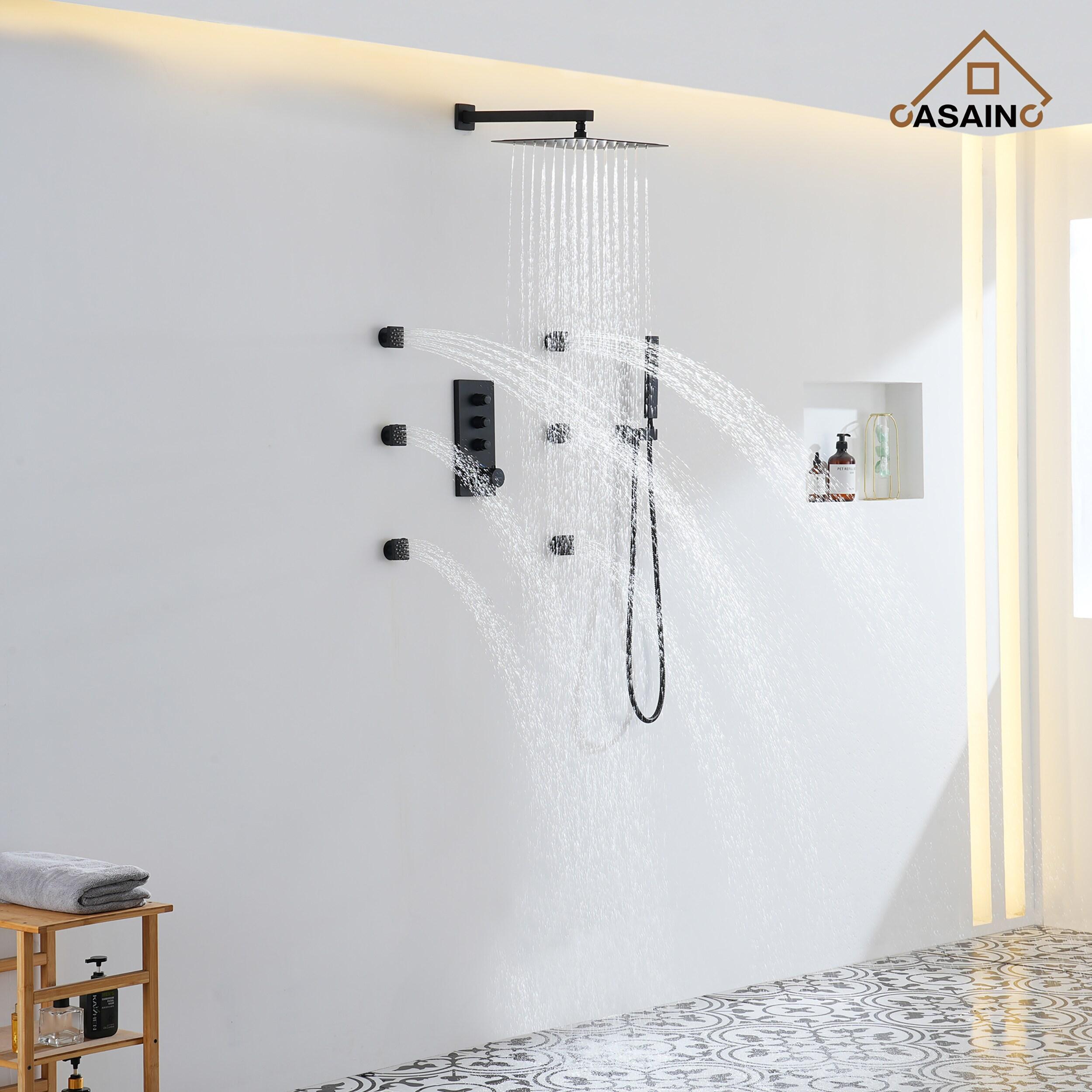 3 Functions 12 Inch Wall Mount Thermostatic Shower System with 6 Body Jets