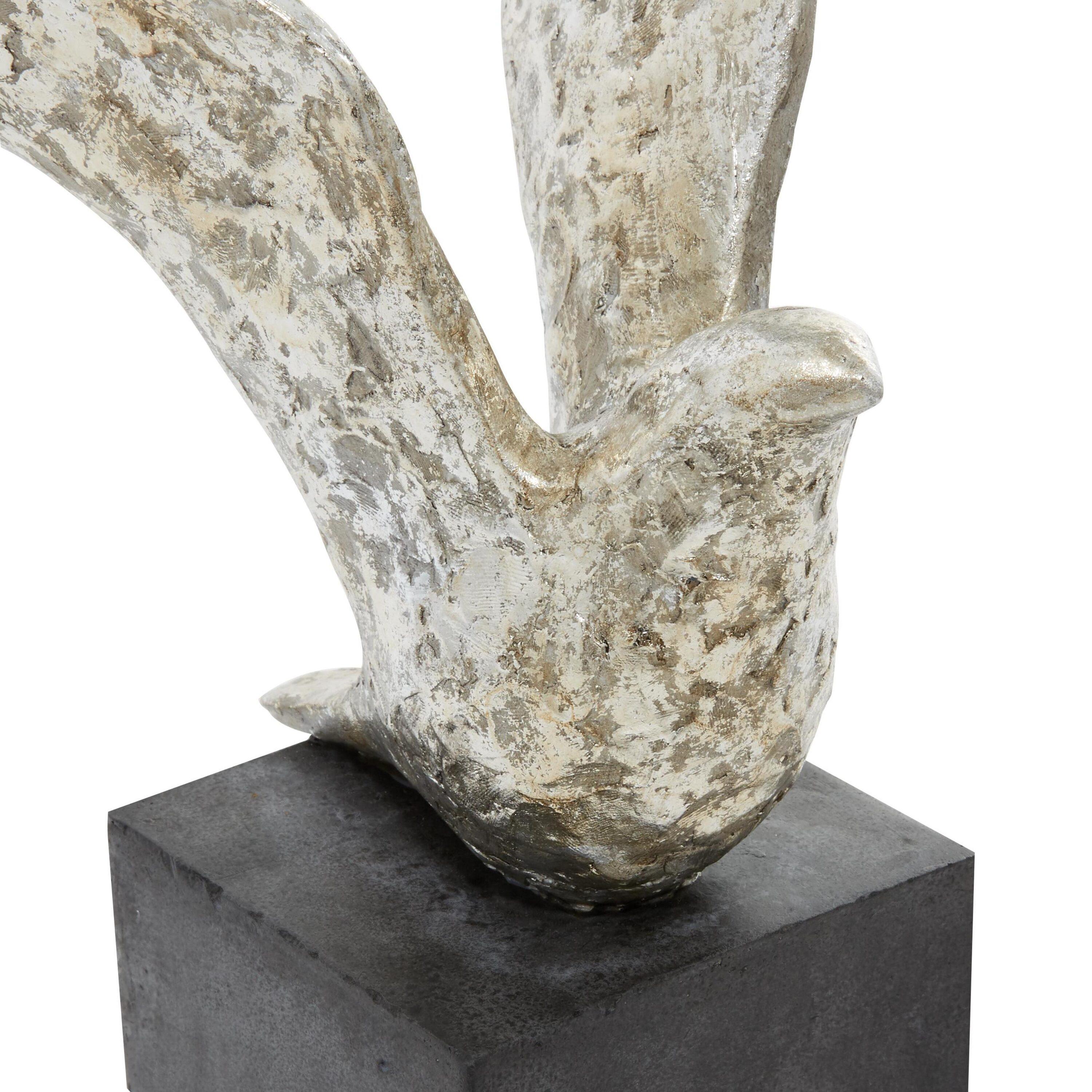 14", 9", 14"H Silver Polystone Bird Sculpture, by DecMode (3 Count)