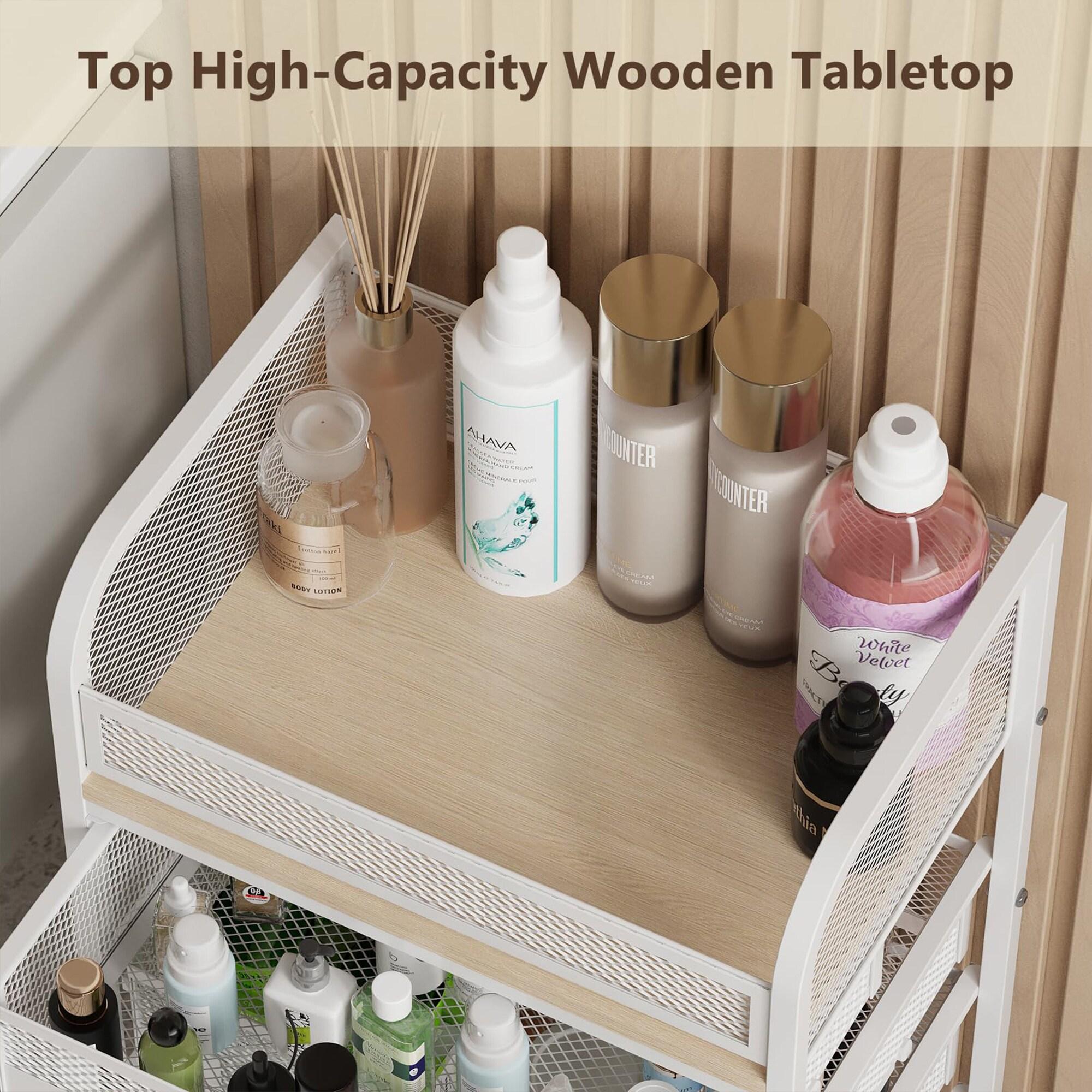 Makeup Organizer with 4 Drawers, Skincare Storage, Floor Skincare Organizers with Wheels