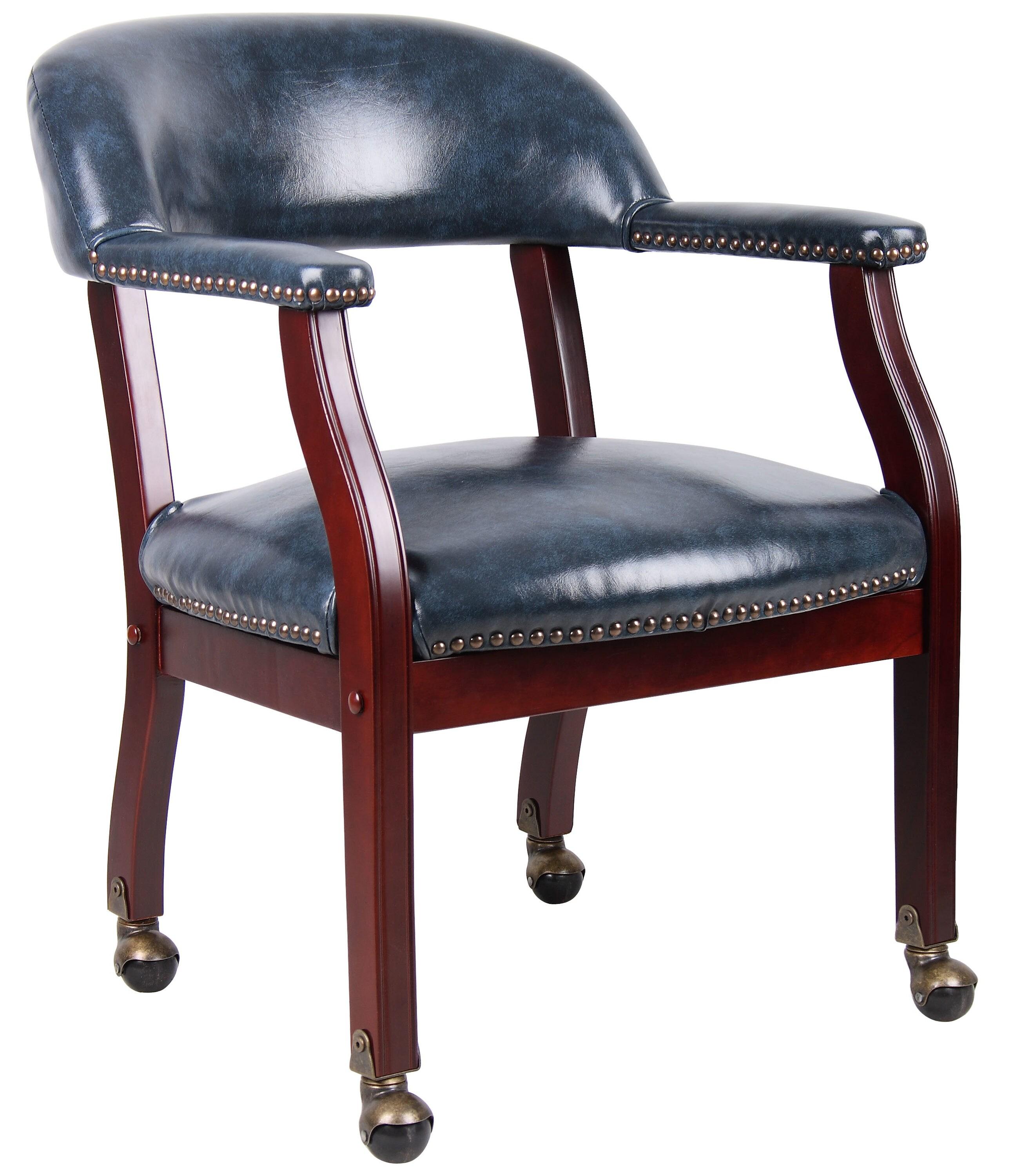 Captain's Chair with Casters Blue - Boss Office Products: Vinyl Upholstery, Fixed Height, Nailhead Trim