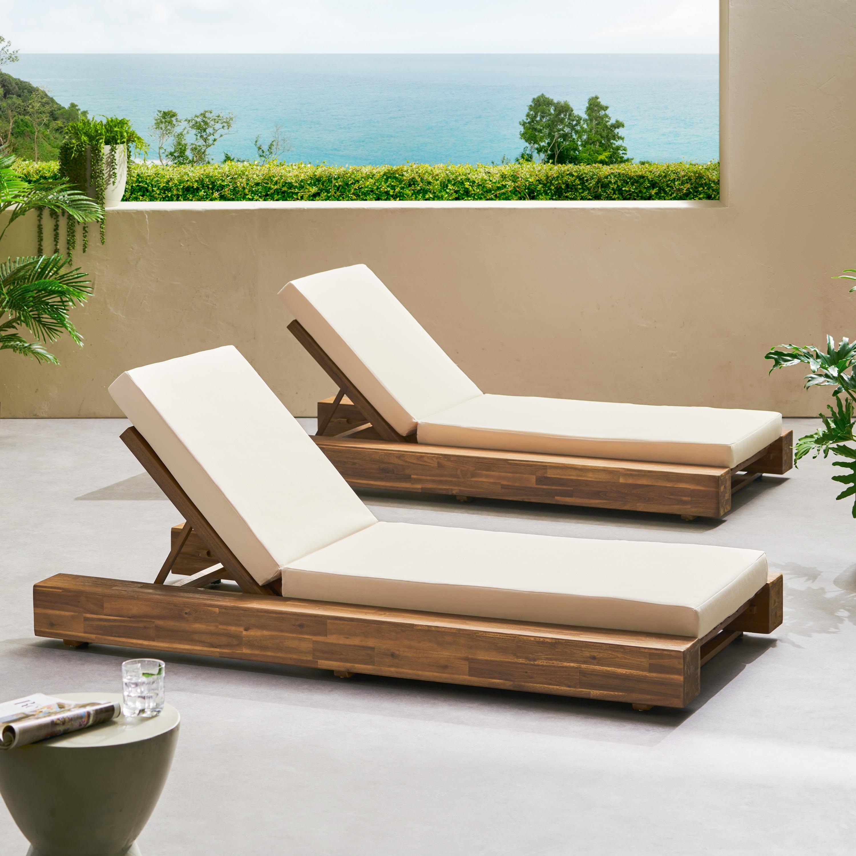 Donnie 39'' Outdoor Acacia Chaise Lounge (Set of 2)