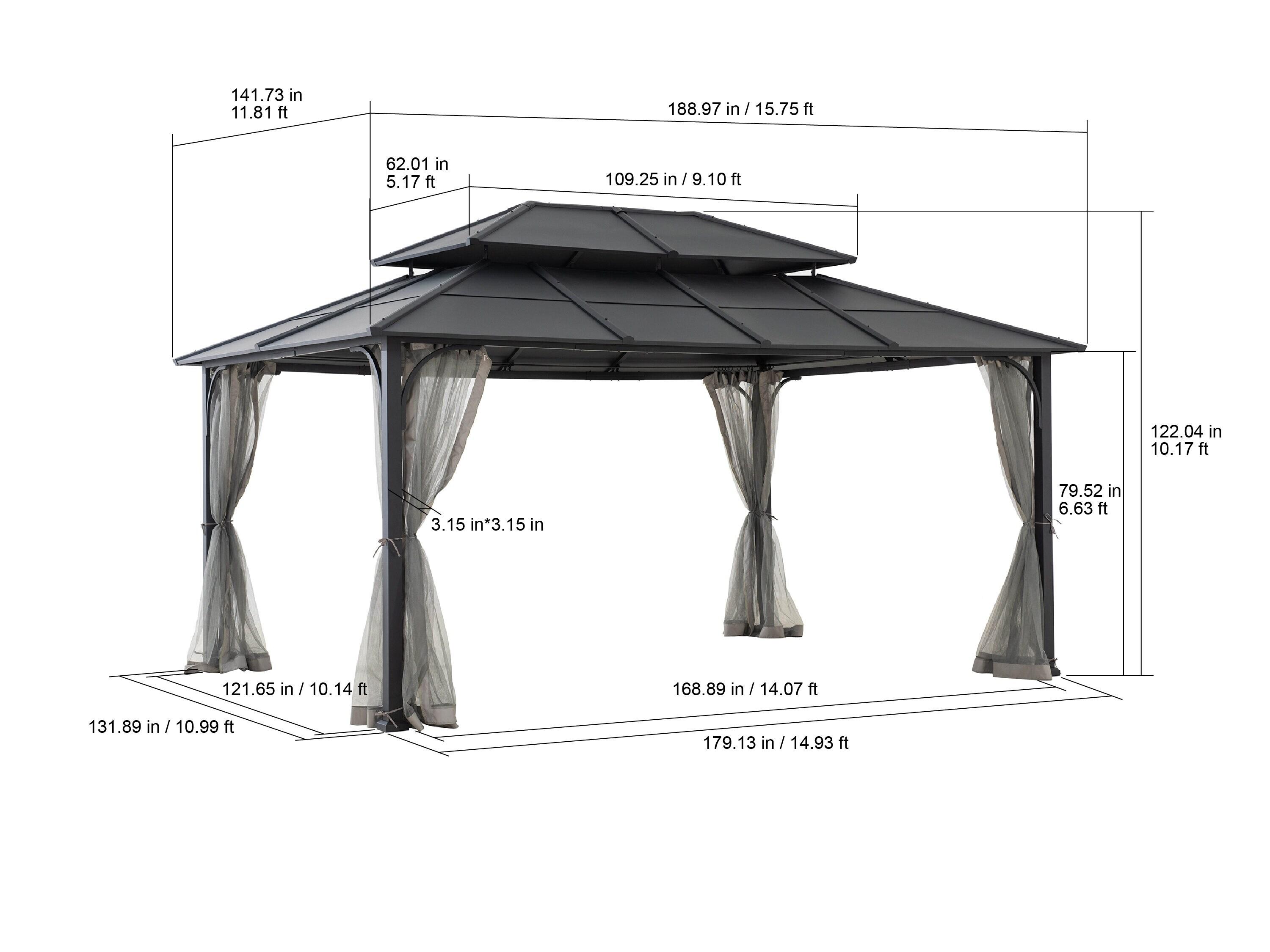 Sunjoy Sunjoy Hardtop Gazebo 12 x 16 ft. Outdoor Gazebo, Heavy Duty Steel Frame Gazebo, Double Tiered Metal Gazebo with Ceiling Hook and Removable Netting Sidewalls