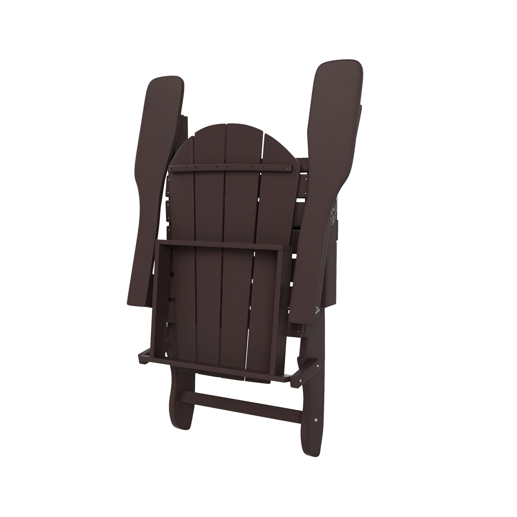 Polytrends  Laguna Hdpe All Weather Outdoor Patio Foldable Adirondack Chair With Ottoman And Side Table (3-Piece Set) Dark Brown