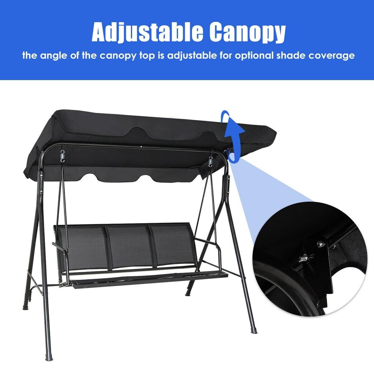 Costway Outdoor Patio Swing Canopy 3 Person Canopy Swing Chair Patio Hammock Black