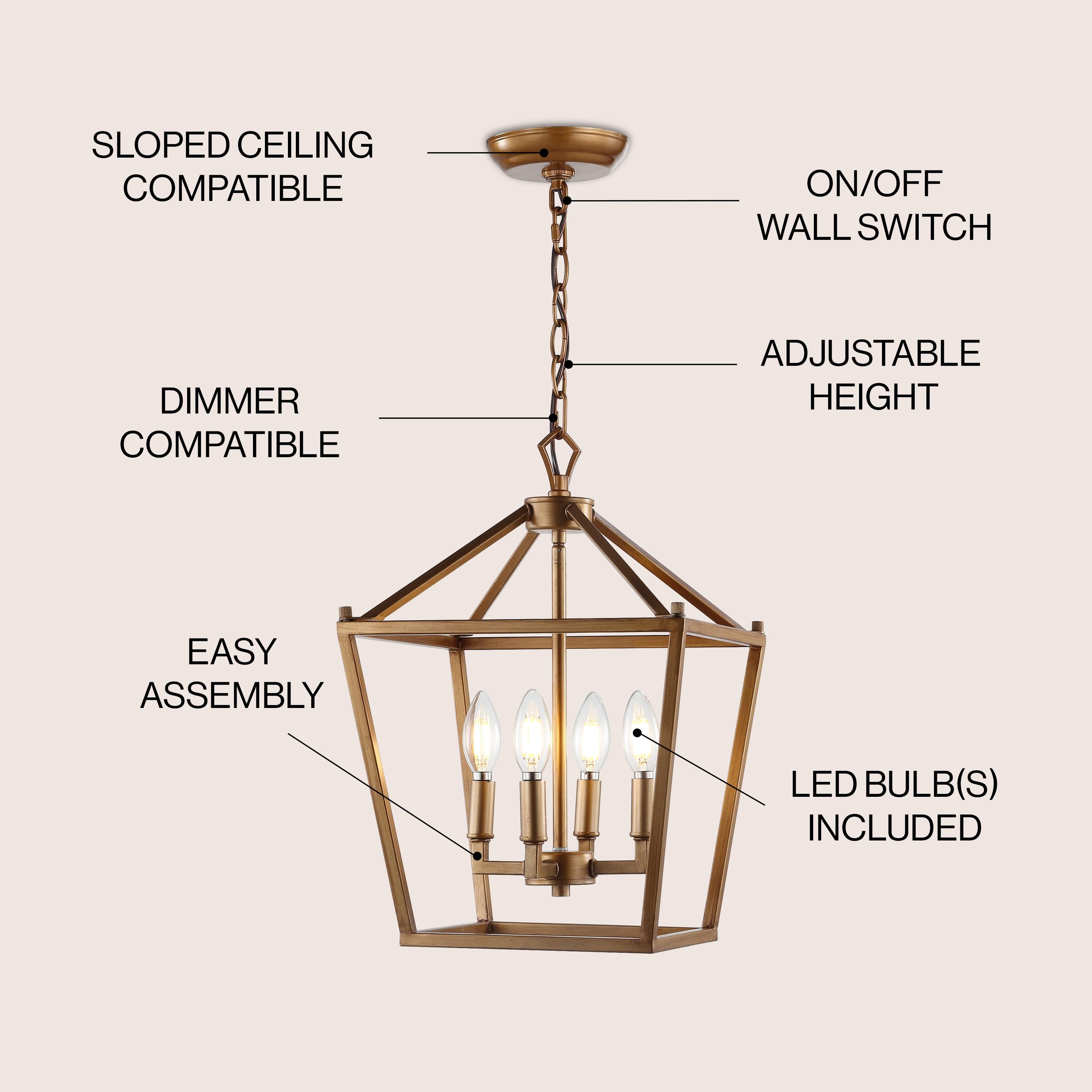 Pagoda 12" 4-Bulb Lantern Metal LED Pendant, Antique Gold
