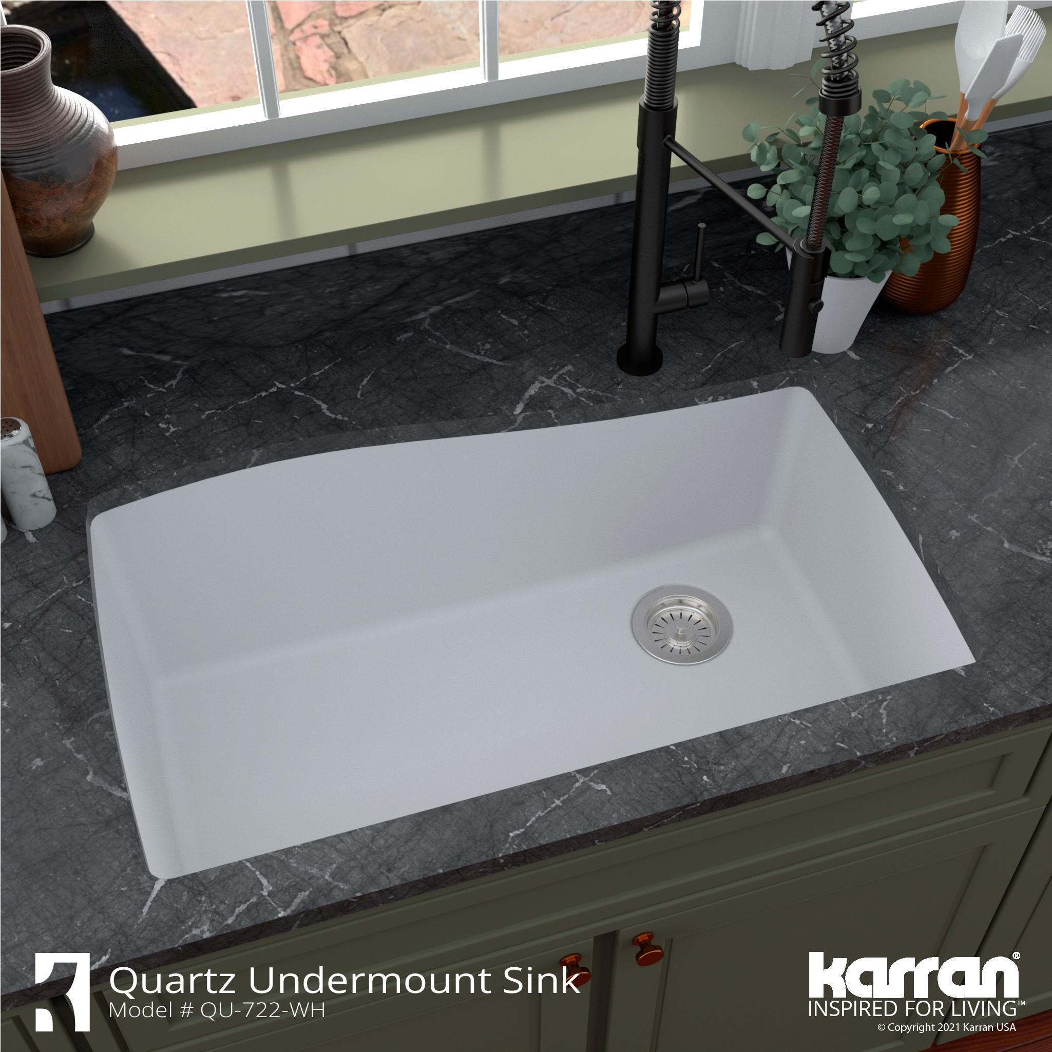 Karran Karran Undermount Quartz Composite 33-1/2'' X 21'' Single Bowl Kitchen Sink QU-722-WH