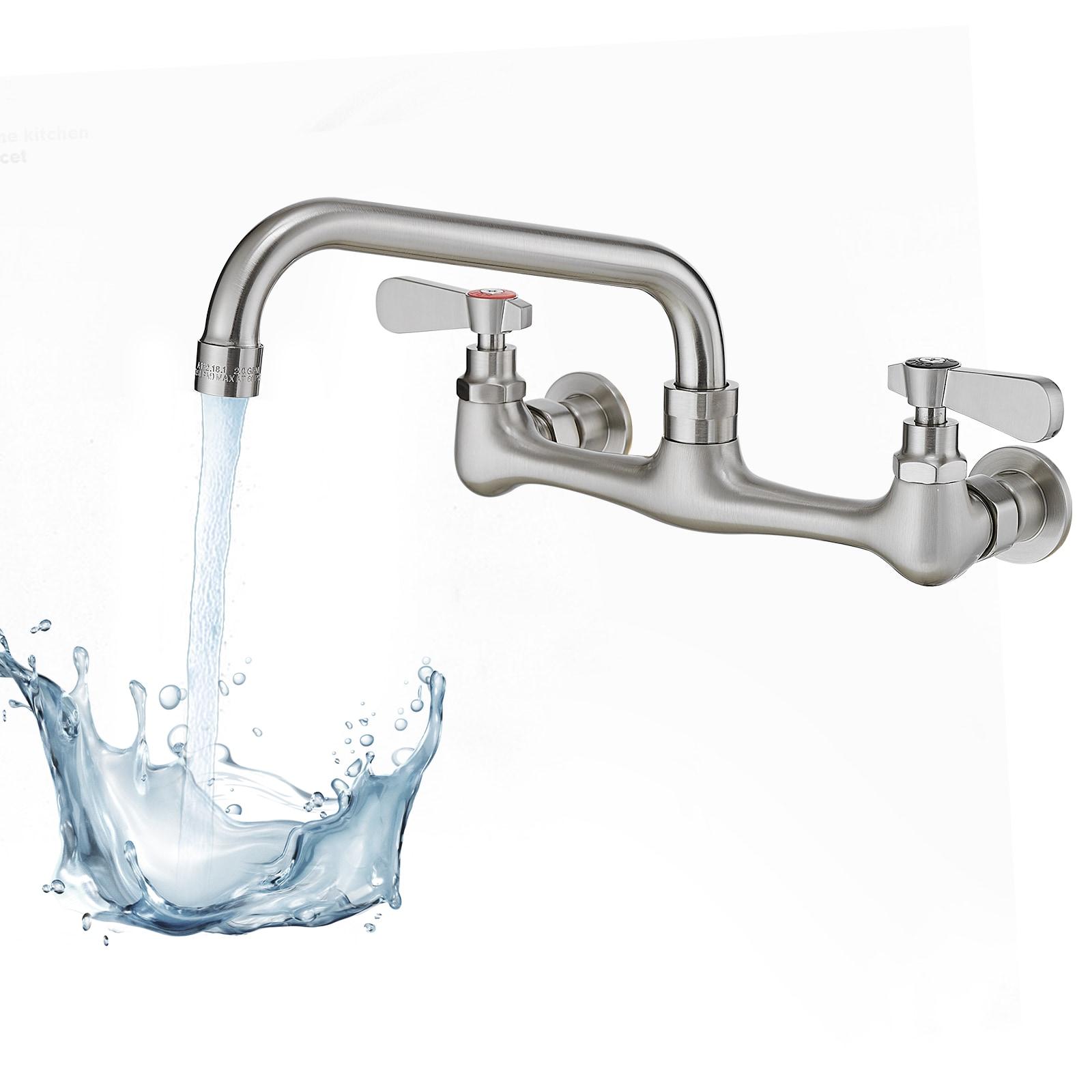 BWE Double Handles Wall Mount Modern Standard Kitchen Faucet With 8 Inch Swivel Spout 8" Center