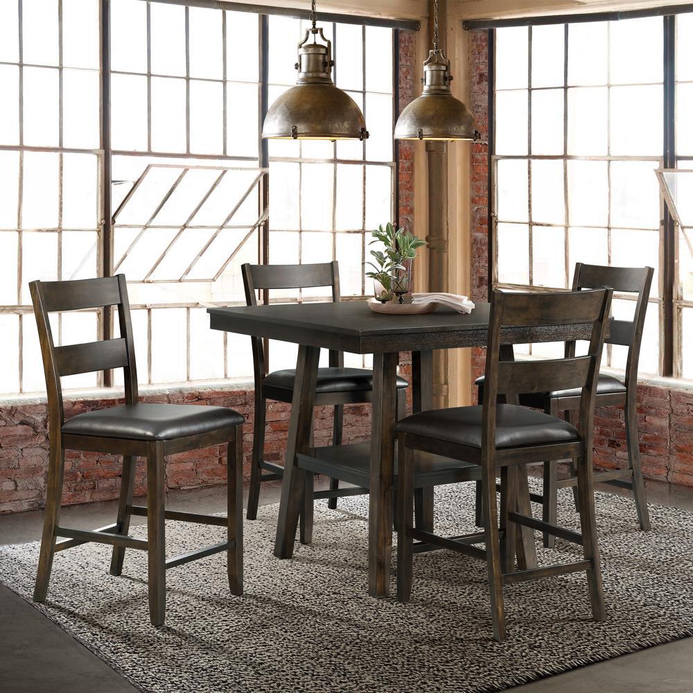 Reid Dark Walnut 5-Piece Counter Height Dining Set with Faux Leather Chairs