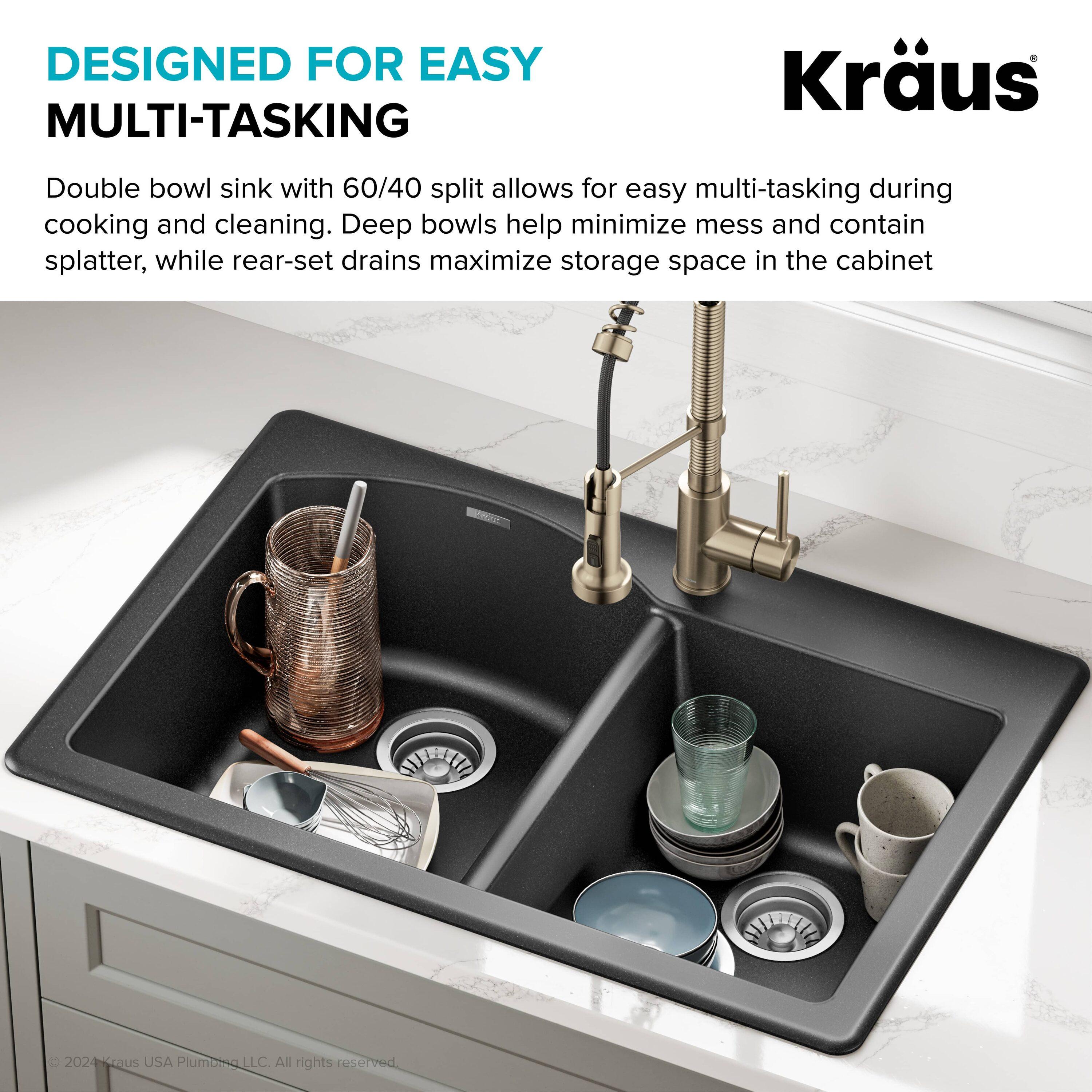 KRAUS Forteza™ 33" L Dual Mount 60/40 Double Bowl Granite Kitchen Sink