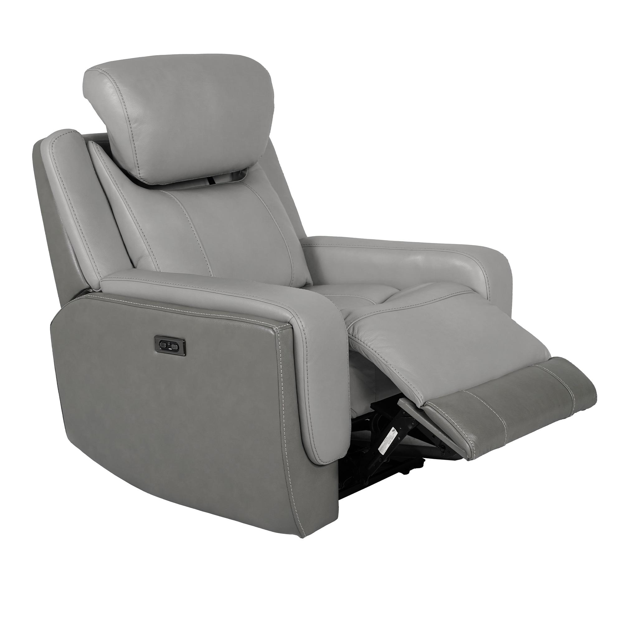 Ebern Designs Juna Zero Gravity Power Recliner Chair With Headrest, Gray Genuine Leather