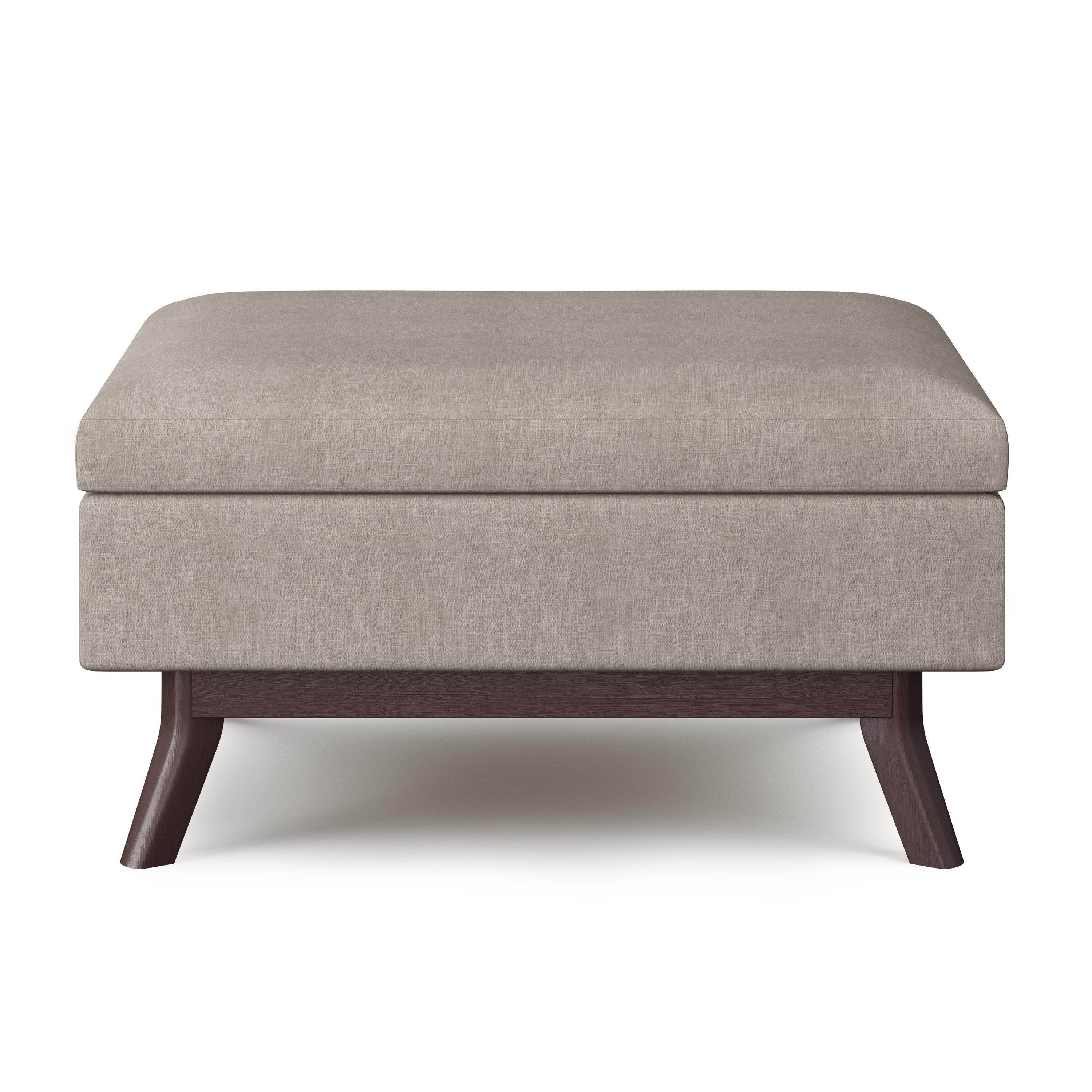 Simpli Home Owen 34"W Upholstered Coffee Table Storage Ottoman with Lift Top and Solid Wood Legs