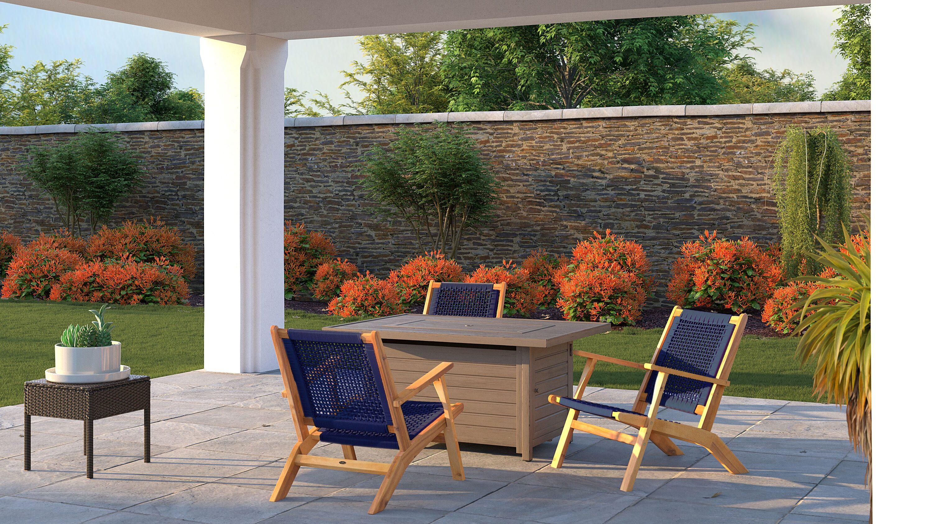Balkene Home Patio Sense Vega Natural Stain Chair ,Acacia Wood Construction ,Woven Web Seat- Navy Blue Cording
