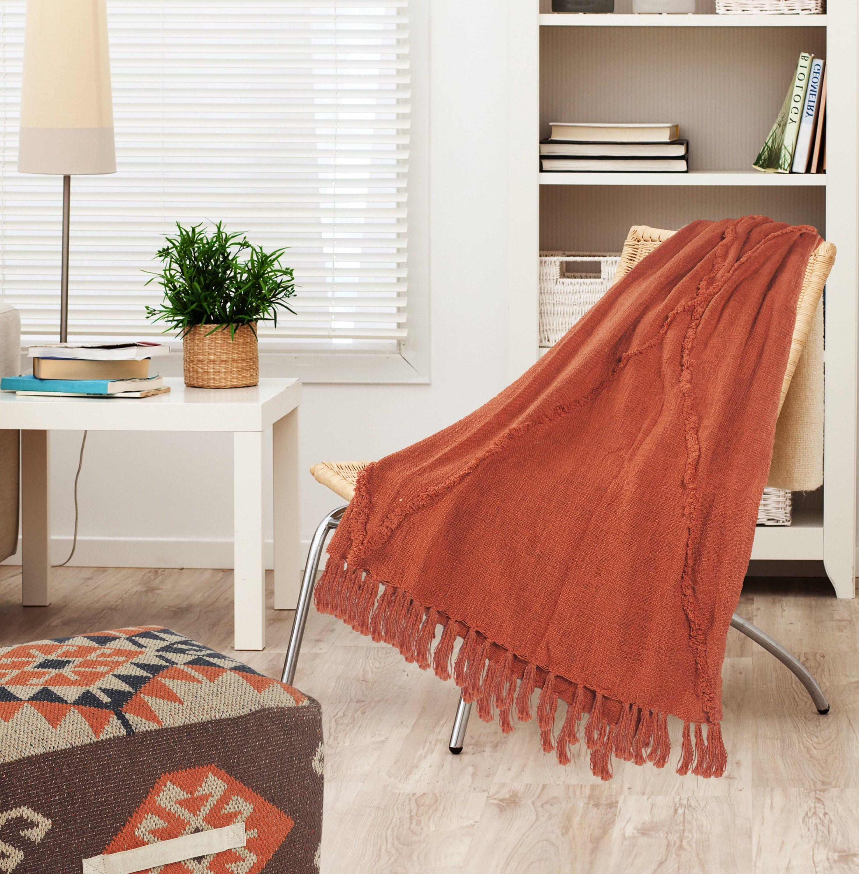 Evette Rios Sierra Handmade Woven Solid Color Fringed 100% Cotton Throw Blanket
