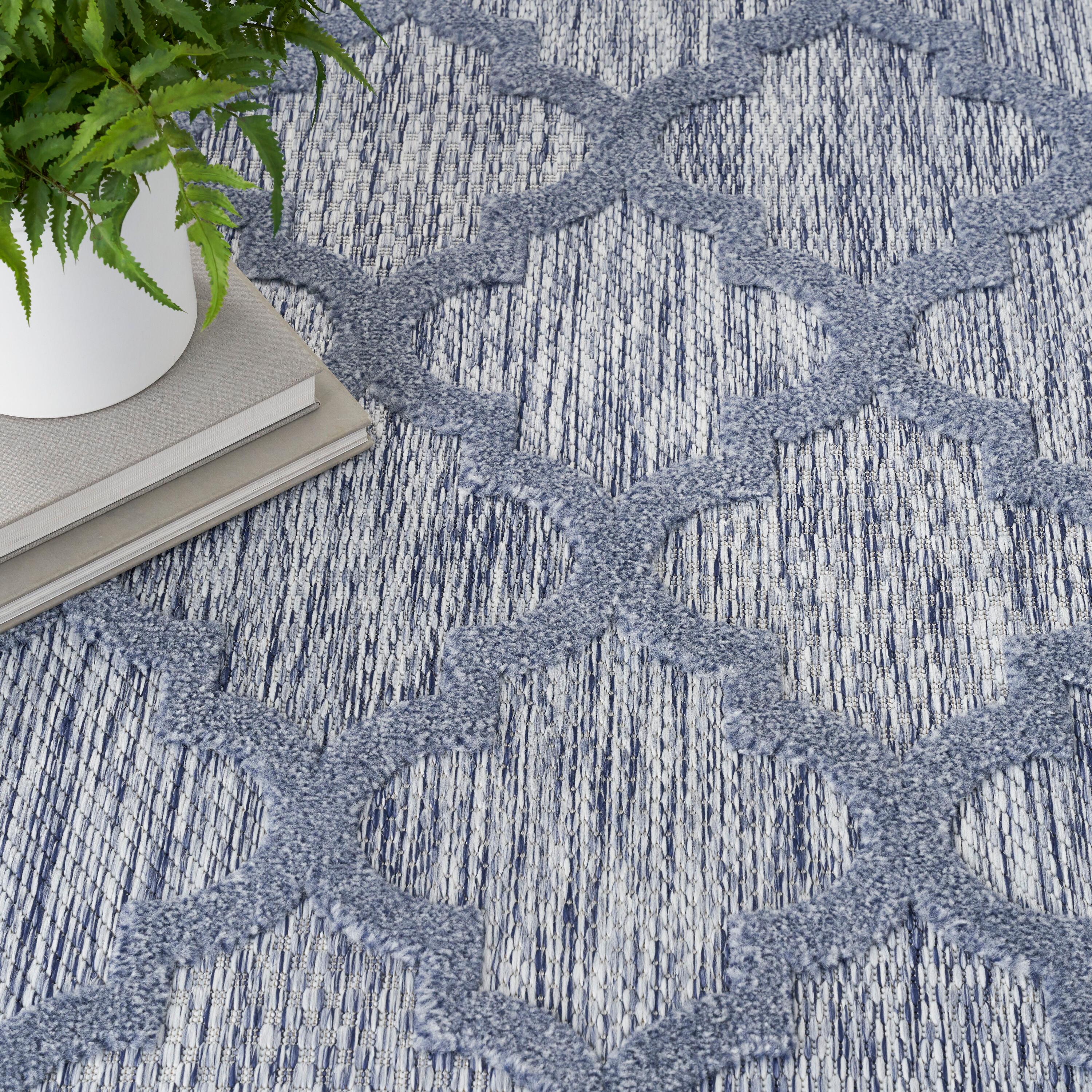 Nourison Easy Care 6' x 9' Denim Blue Modern Flatweave Indoor/Outdoor Rug