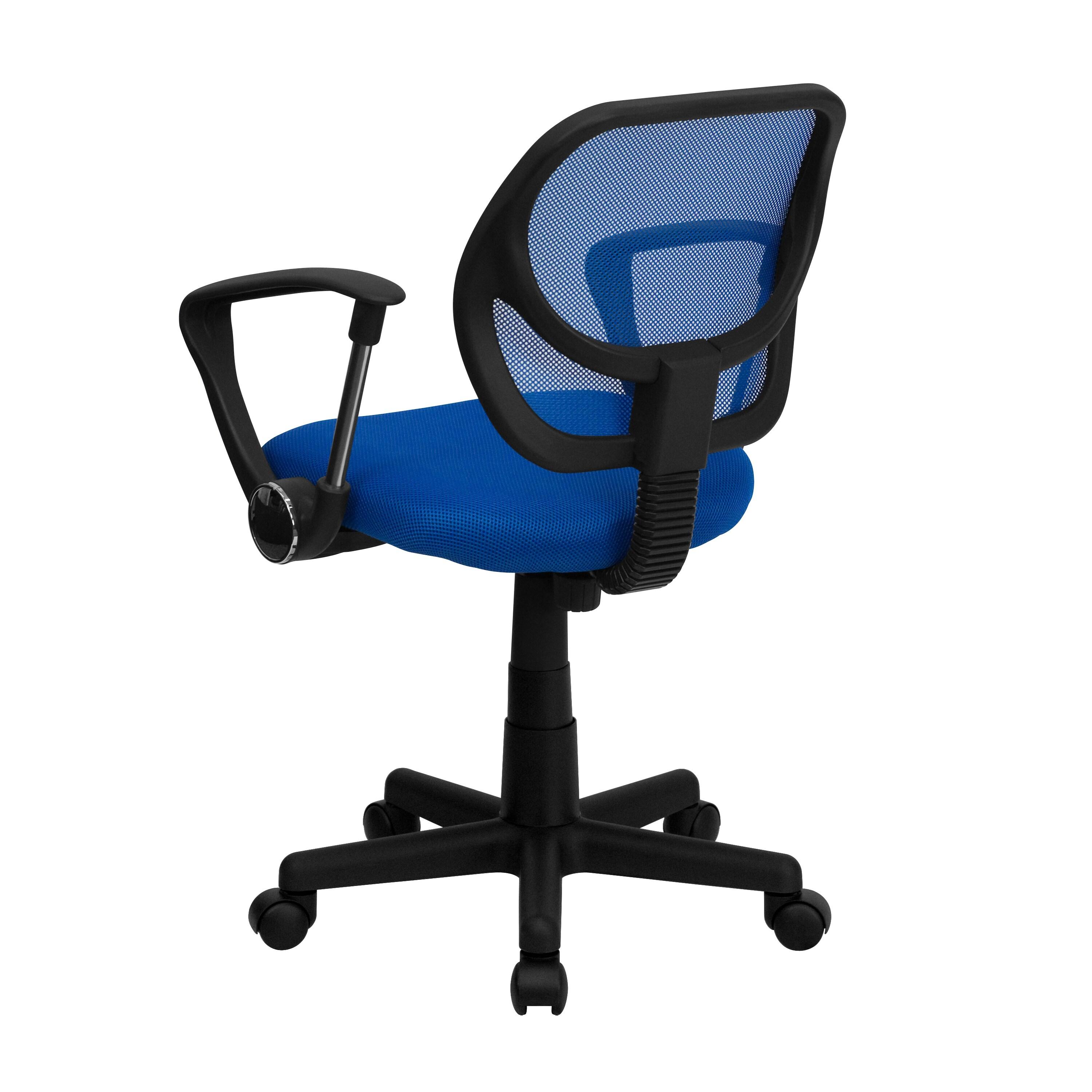 Blue Mesh Low Back Swivel Task Chair with Fixed Arms
