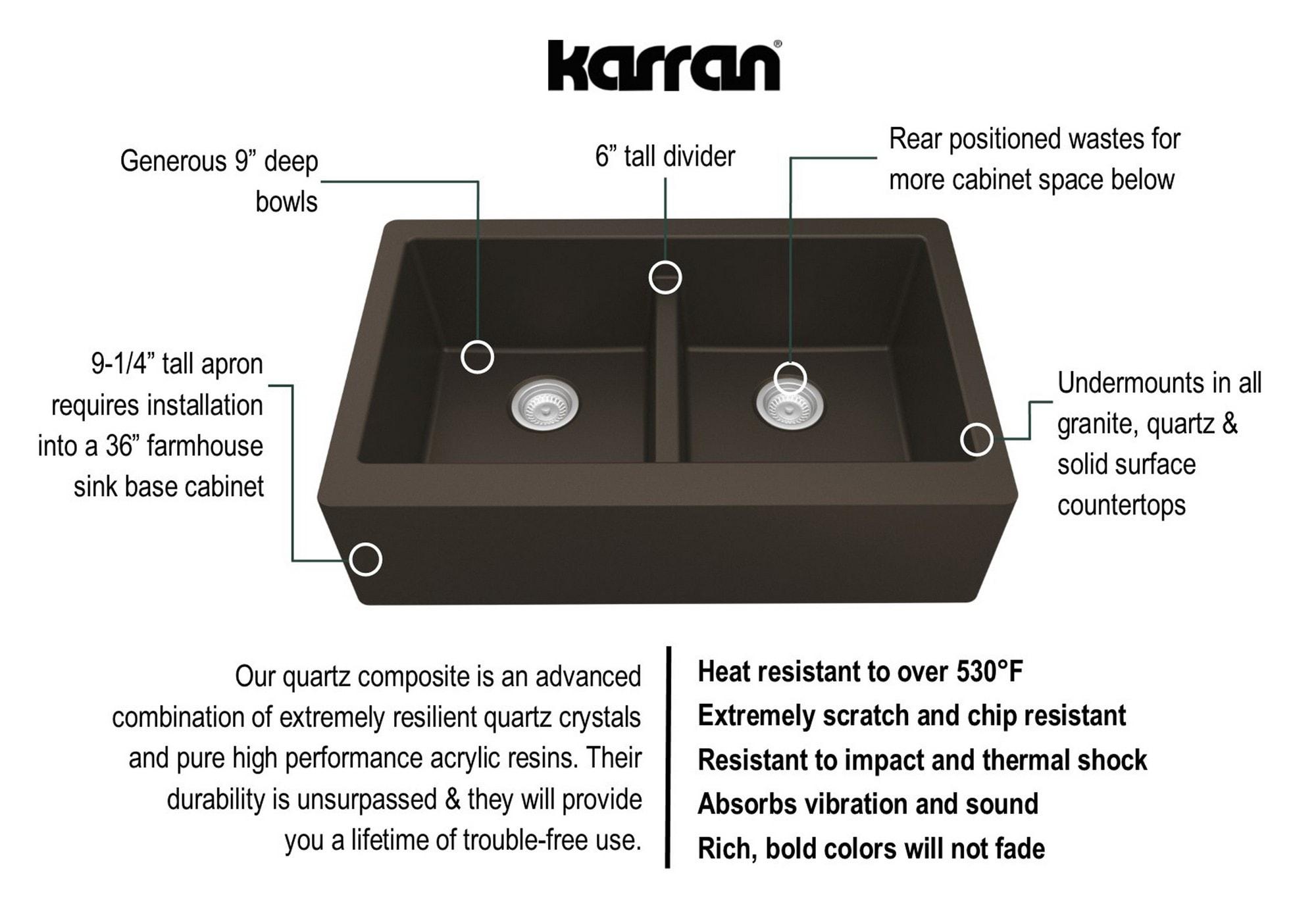 Karran Karran Quartz 34'' X 21-1/4'' 50/50 Double Bowl Farmhouse/Apron Front Kitchen Sink Kit QA-750-BR-PK1