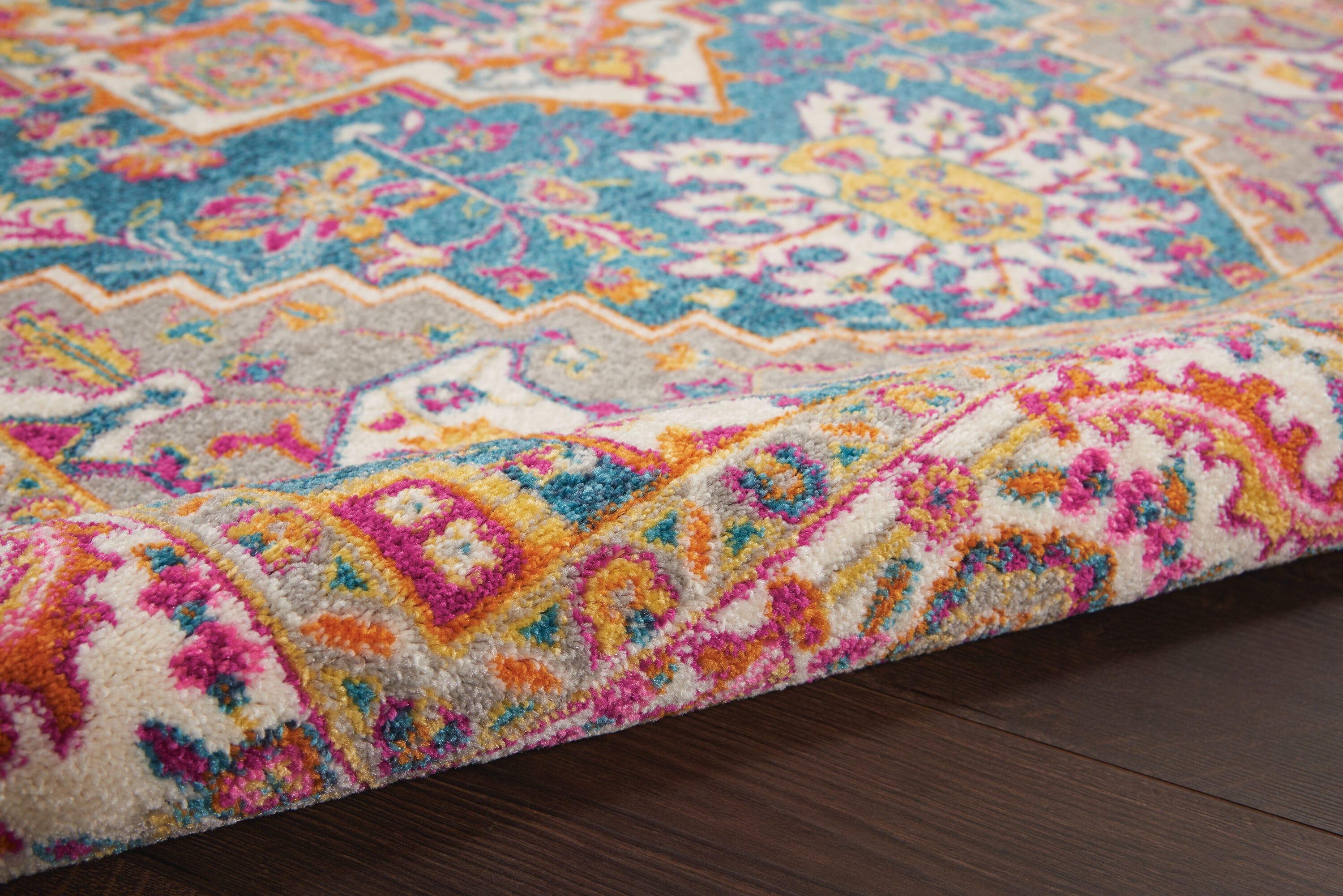 Nourison Passion Colorful Center Medallion Area Rug Teal Multicolor 5'3" x 7'3"