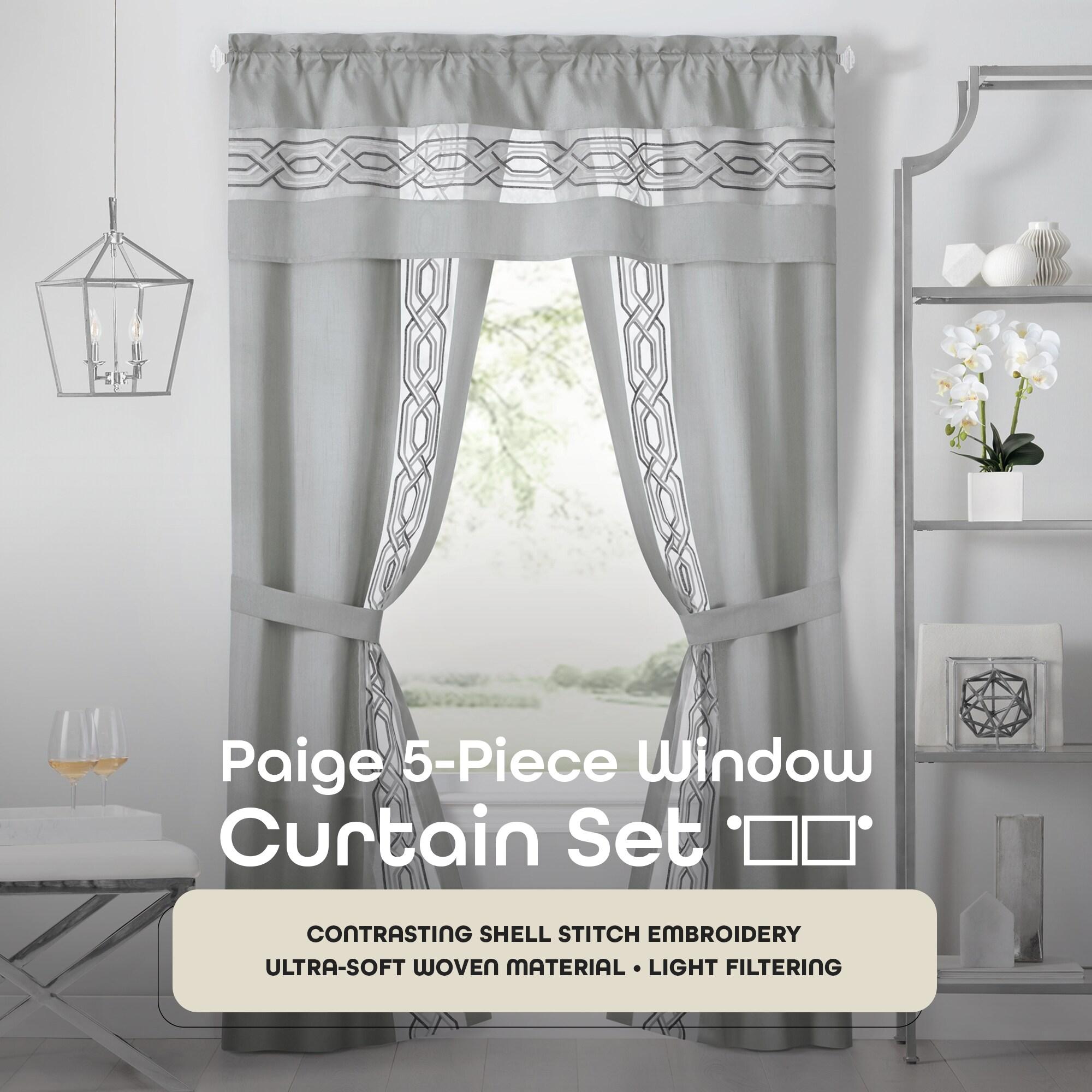 Achim Paige Rod Pocket 5 Piece Light Filtering Curtain Set, Silver, 55" x 84"