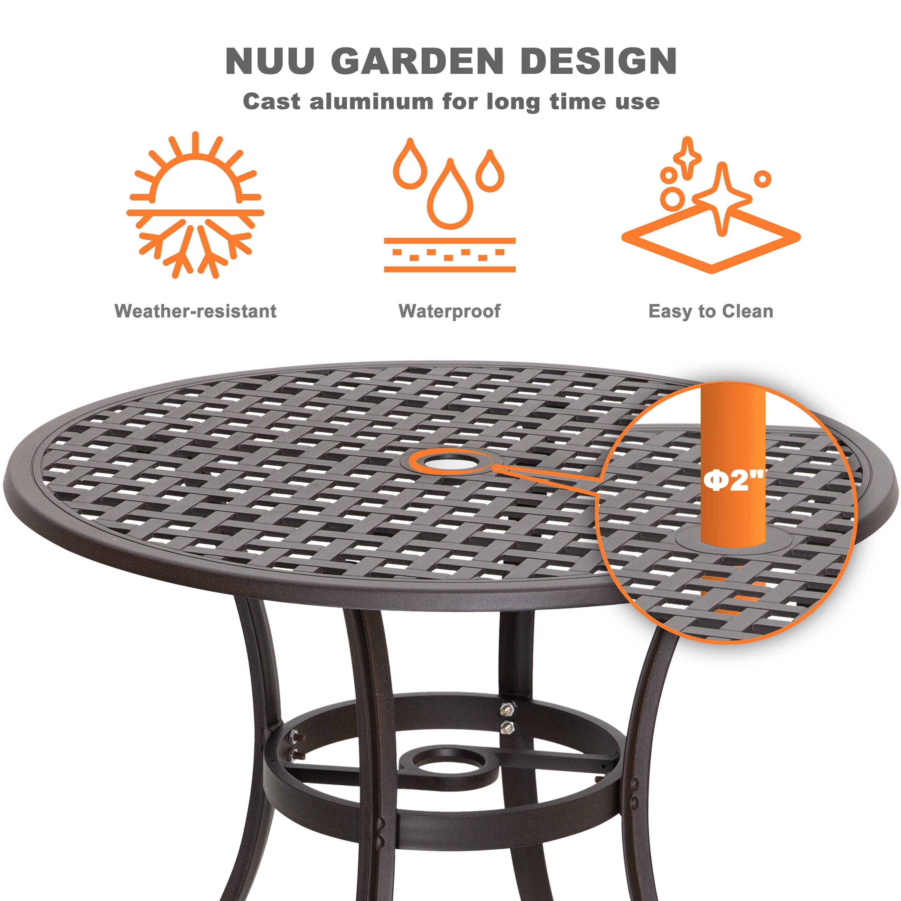 Nuu Garden 5-Piece Outdoor Dining Set, Cast Aluminum All-Weather Patio Furniture Set, Outside Patio Table and Chairs with Umbrella Hole for Garden, Deck, Antique Bronze