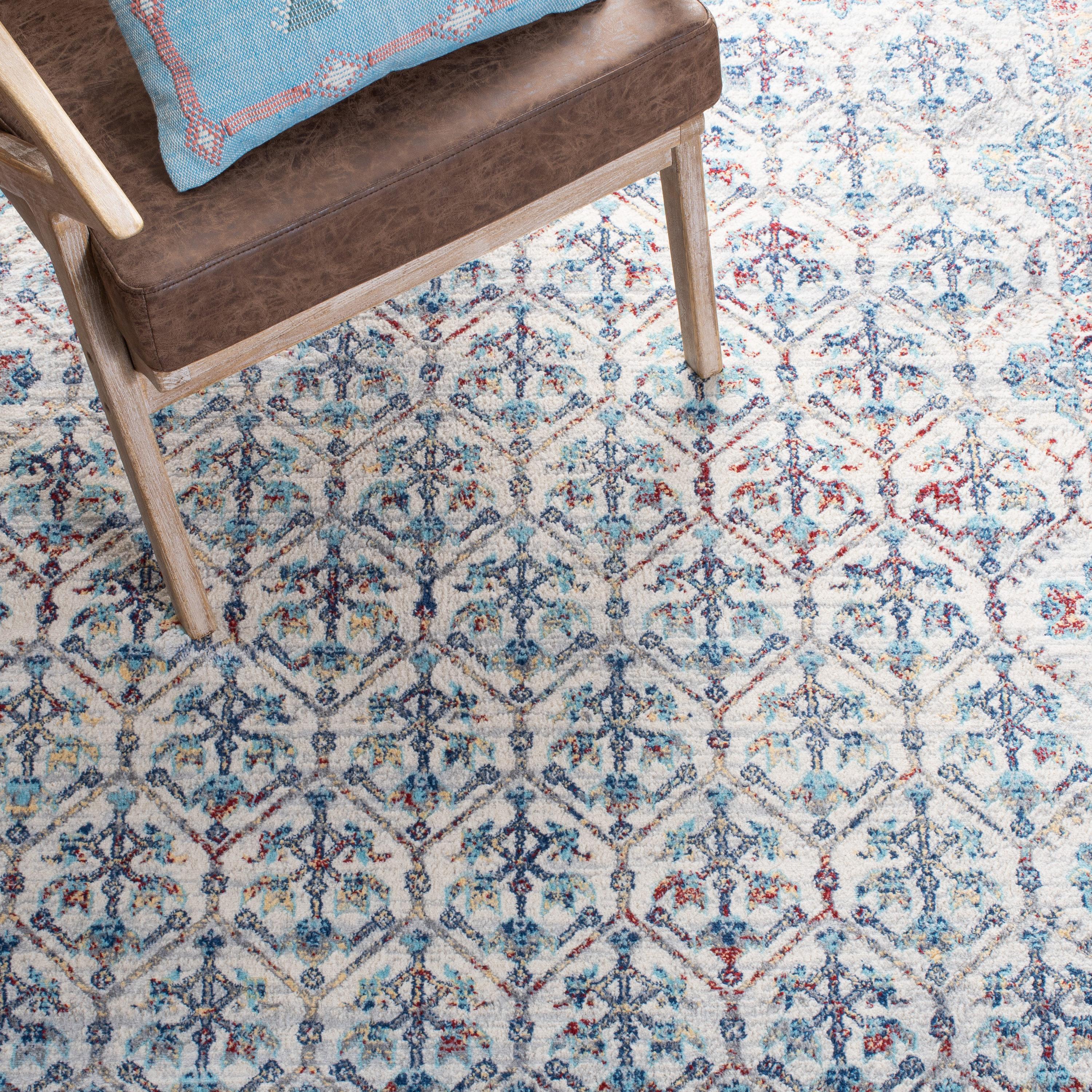 Brentwood BNT869 Power Loomed Area Rug - Ivory/Blue - 6'7" round - Safavieh.