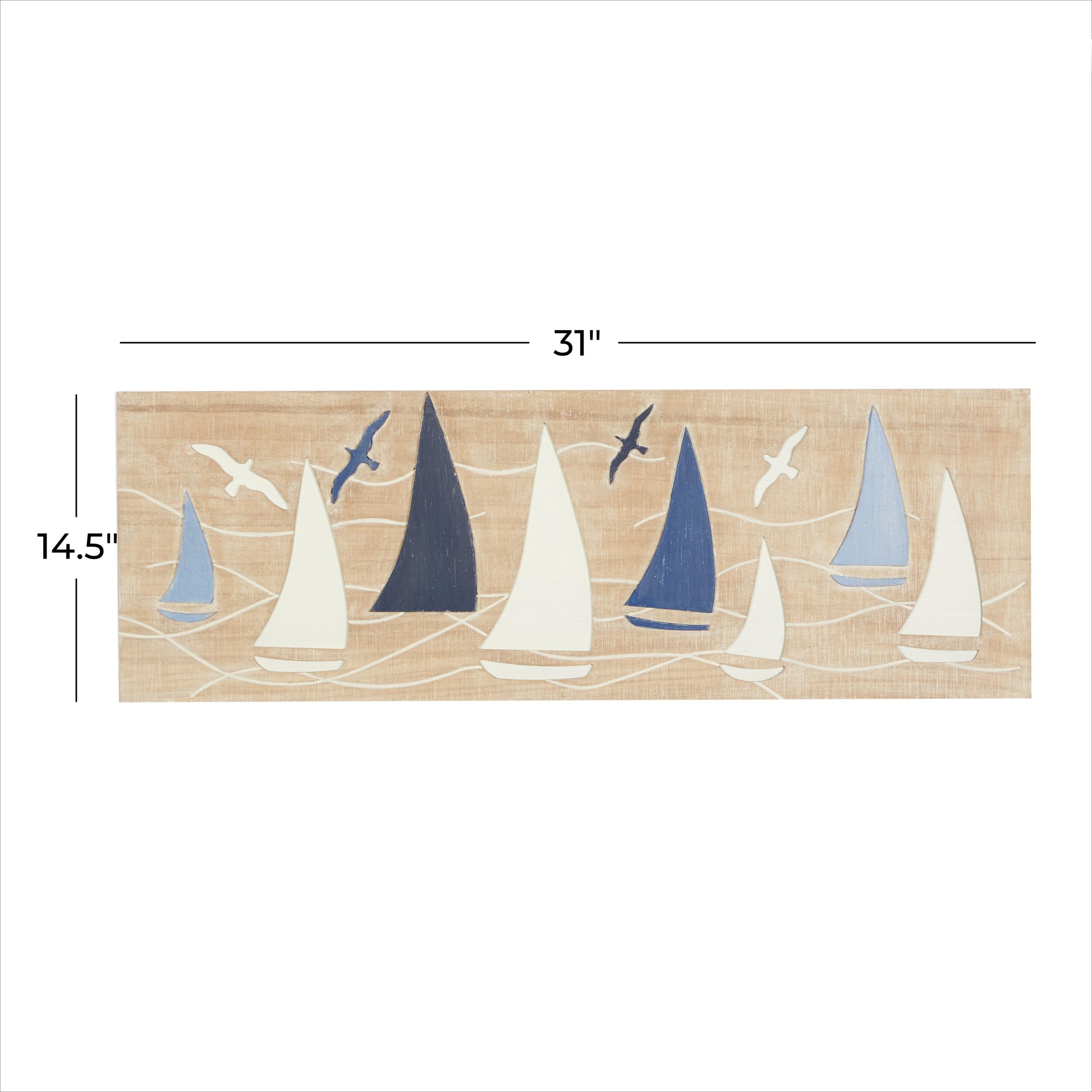 DecMode Brown Wood Sail Boat Wall Decor