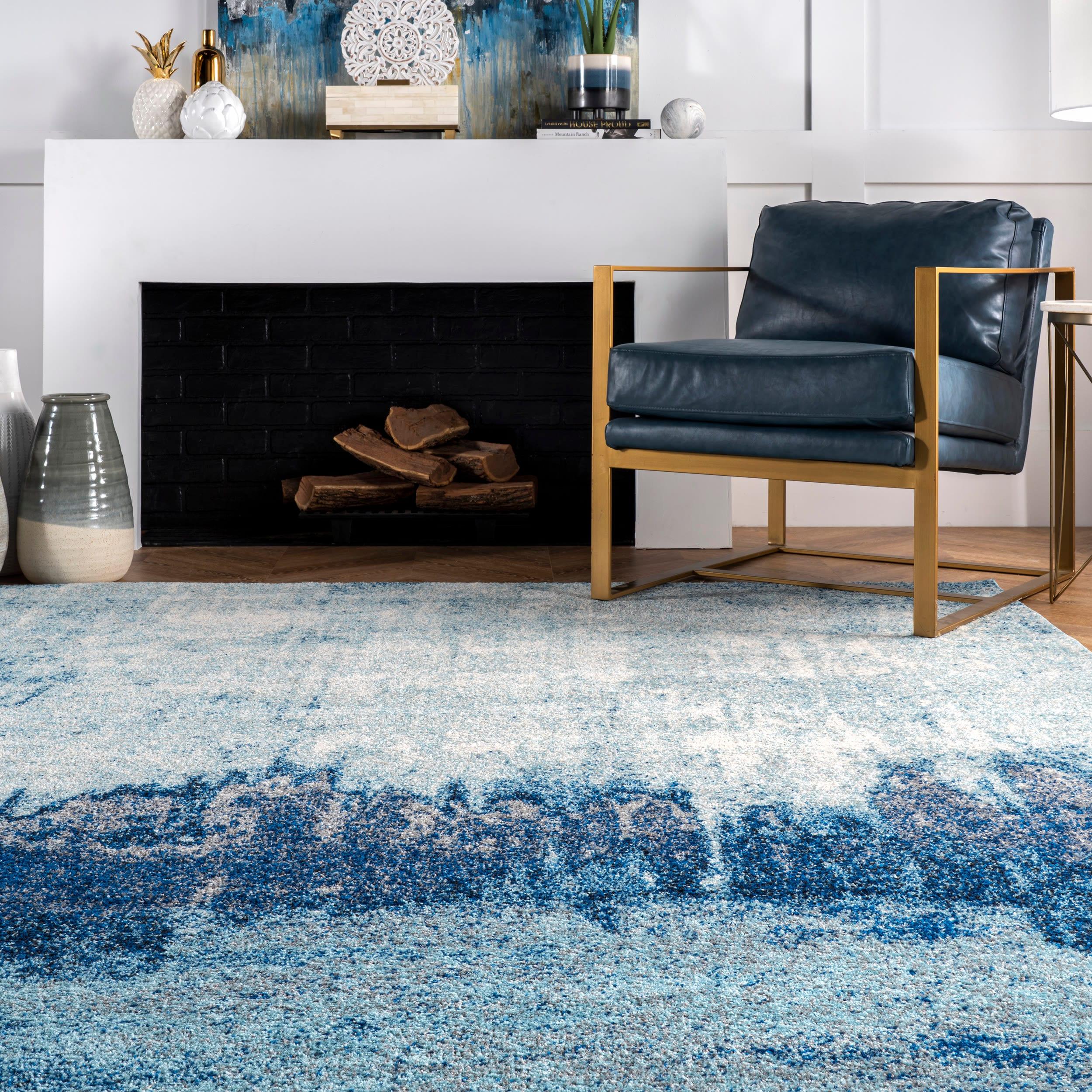 Nuloom Alayna Abstract 4x6 Indoor Area Rug for Living Room Bedroom Dining Room Kitchen, Blue/Ivory