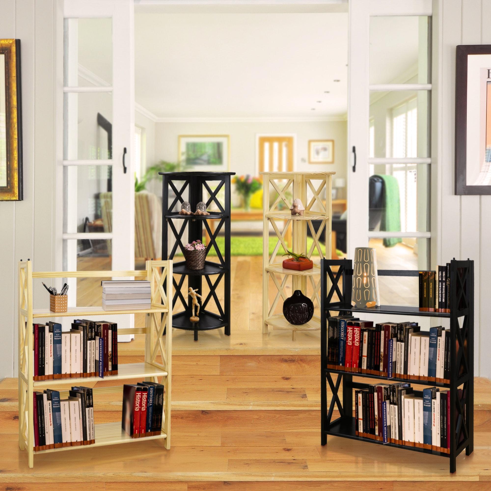 Casual Home Montego 3 Shelf Corner Folding Bookcase with Mantel Top