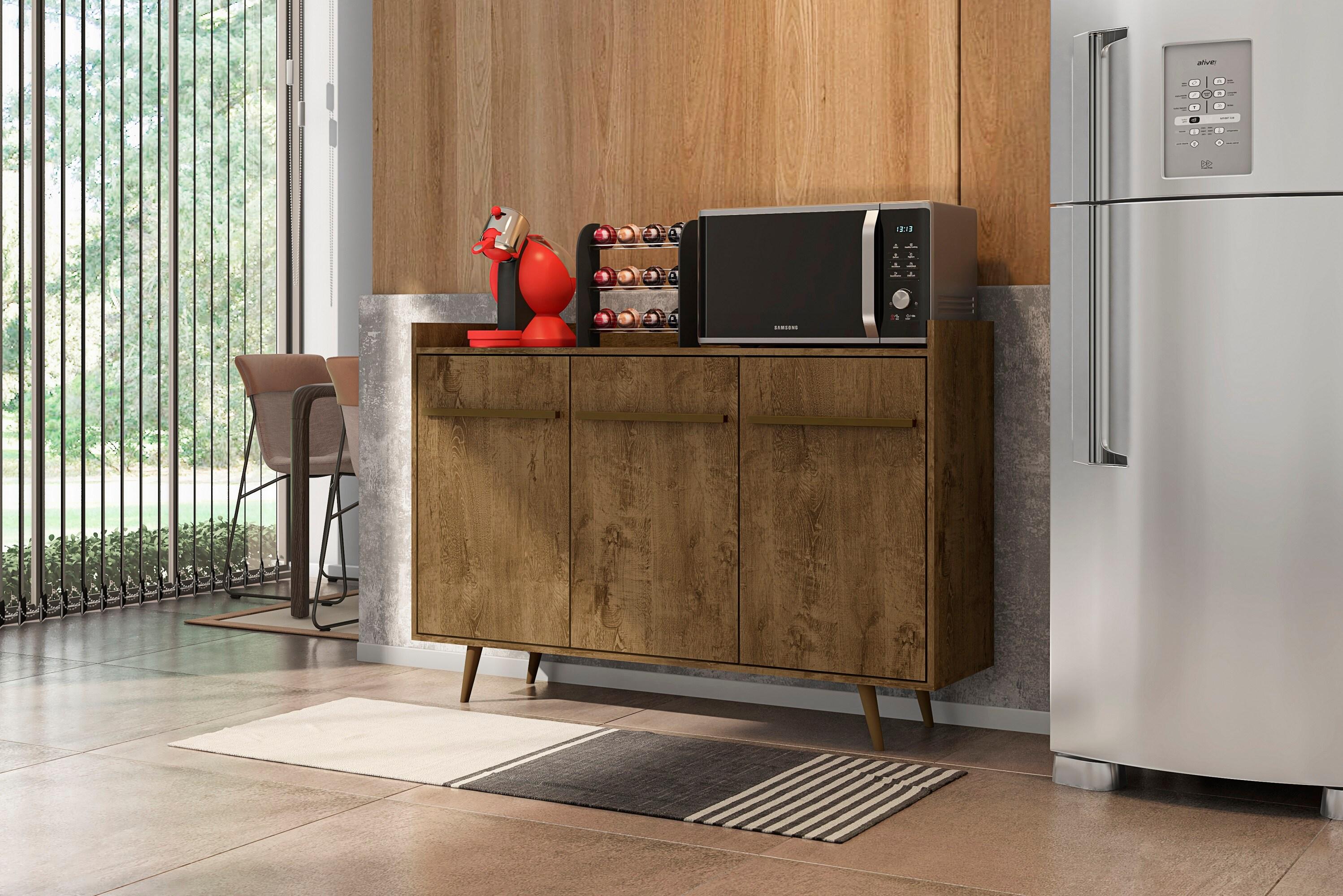 53.54" Bradley Buffet Stand Rustic Brown - Manhattan Comfort: Mid-Century Modern Sideboard, Fixed Shelves
