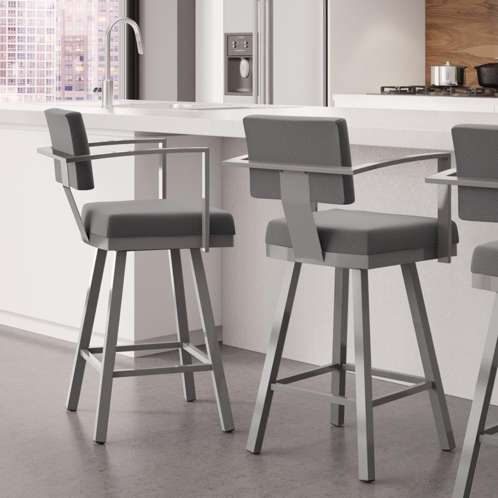 Amisco Akers 26 In. Swivel Counter Stool - Grey Polyester / Metallic Grey Metal