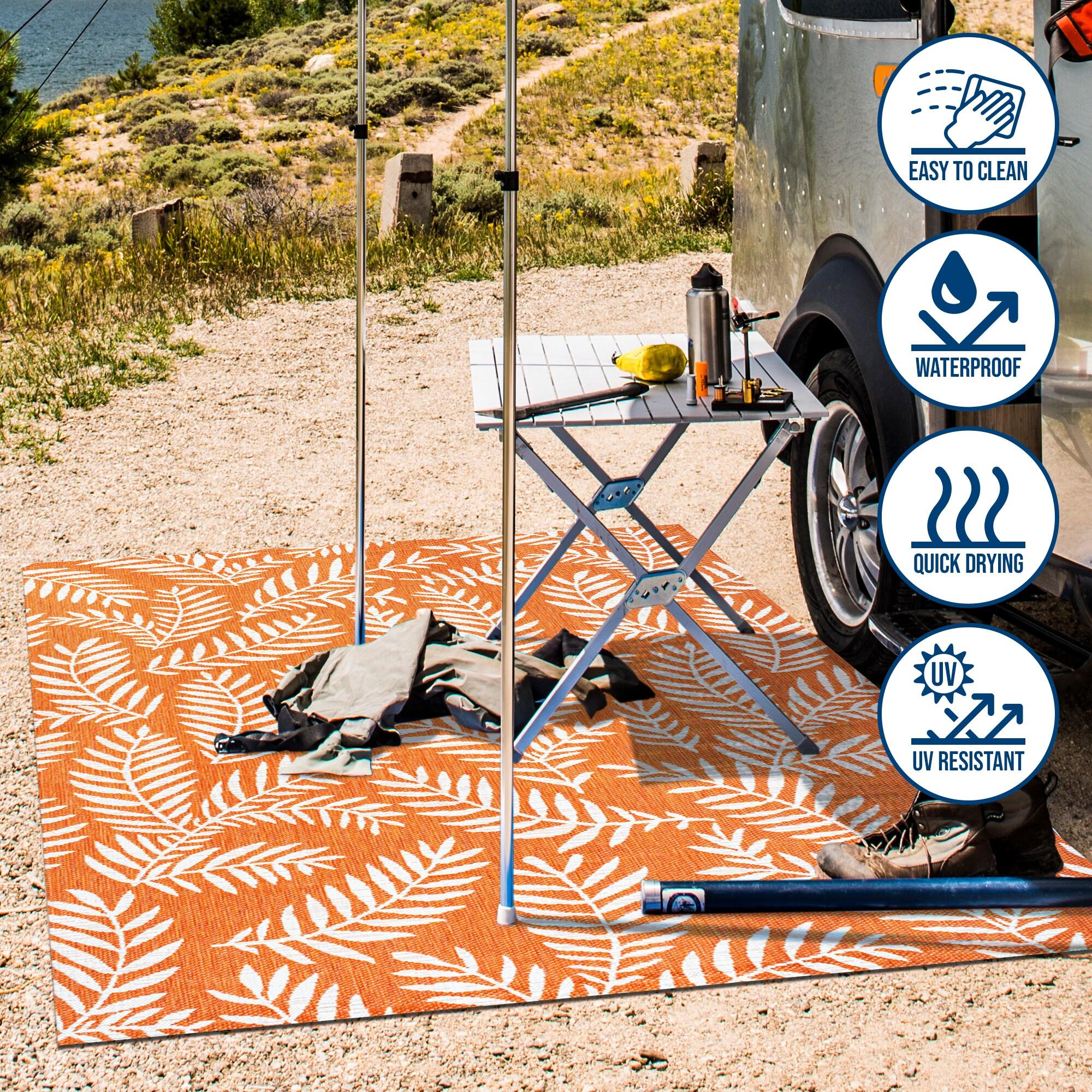 8' x 10' Nevis Palm Frond Indoor/Outdoor Area Rug, Orange/Cream - JONATHAN Y