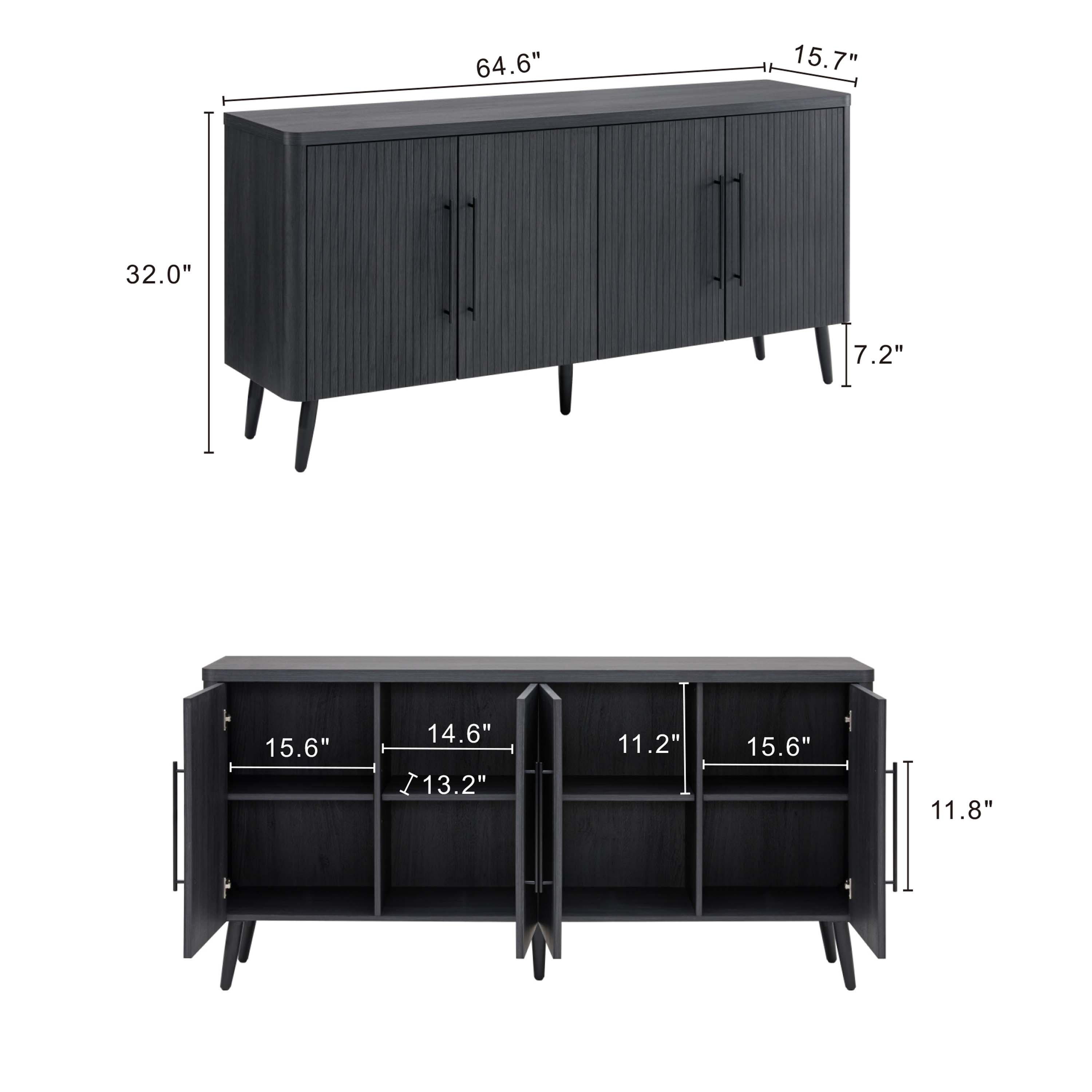 Manhattan Comfort Jodie 65" Mid-Century Modern Sideboard with 8 Adjustable Shelves in Charcoal Gray
