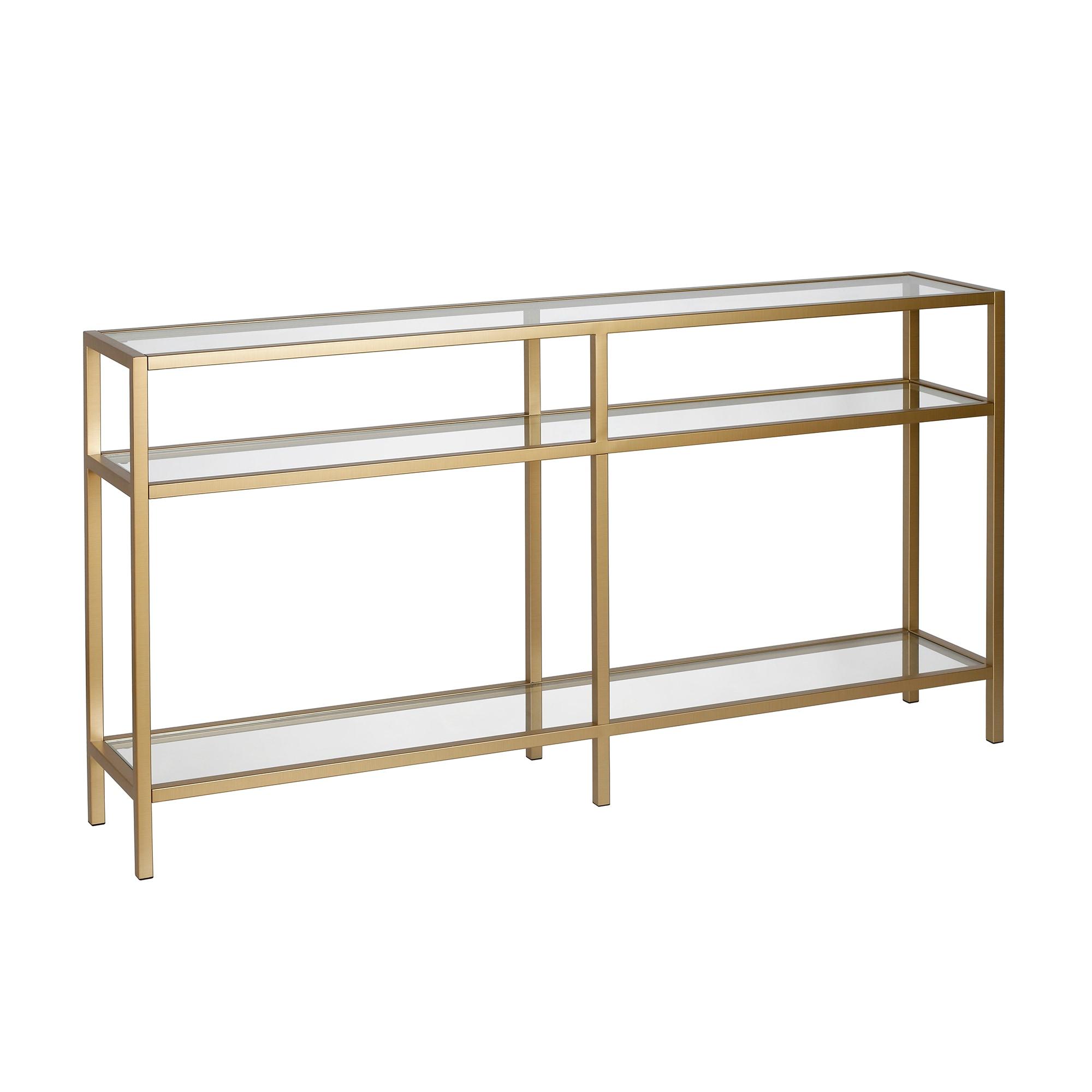 Sivil 55" Bronze and Brass Metal with Glass Console Table