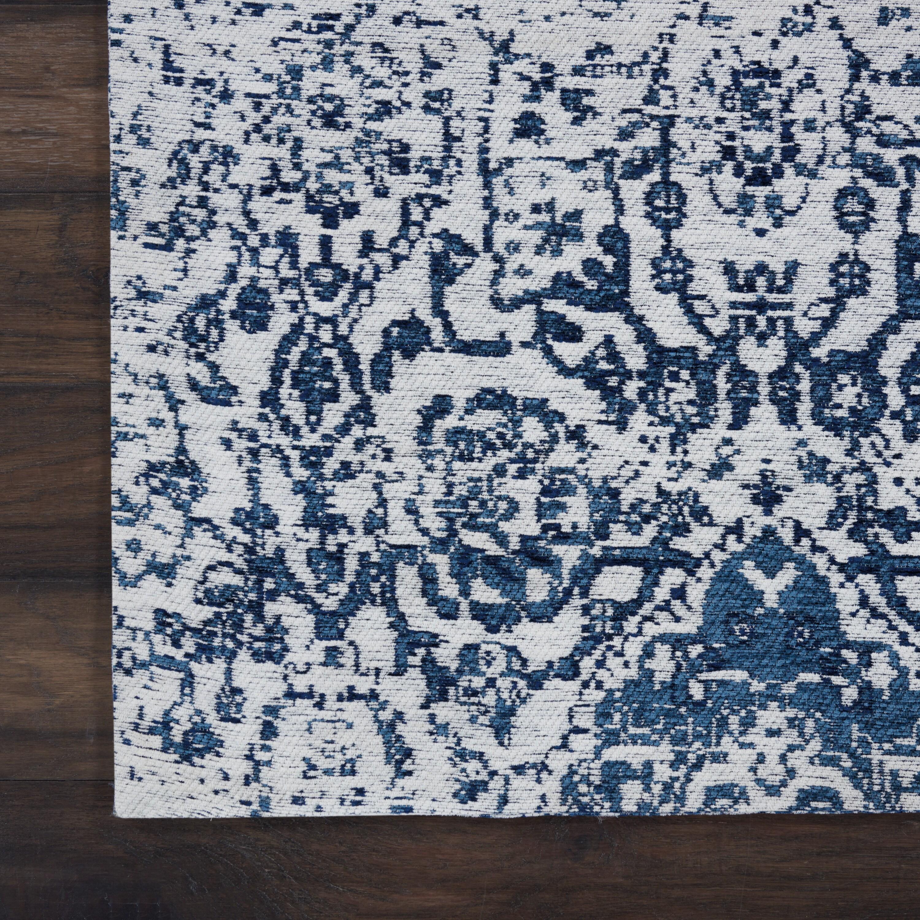 Williston Forge Damask Southwestern Machine Made Power Loom Polypropylene Indoor / Outdoor Area Rug in Ivory/Navy