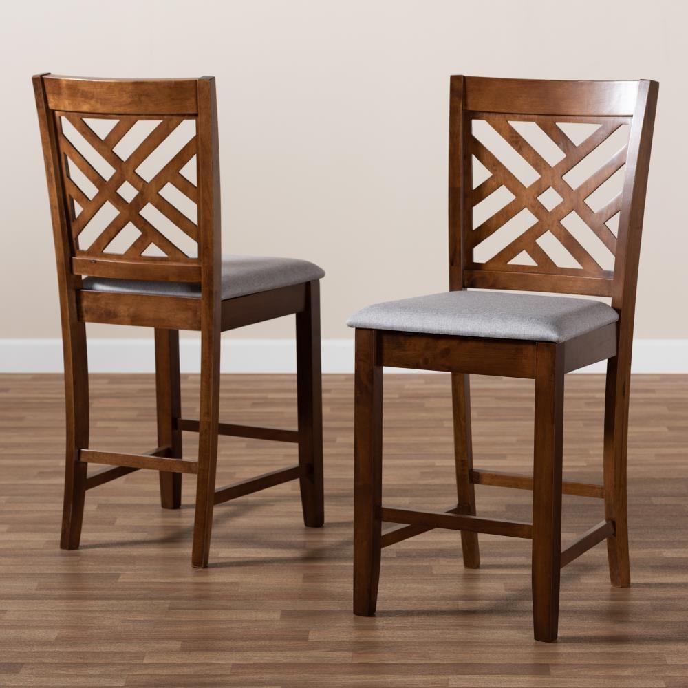 Set of 2 Caron Fabric Upholstered Wood Counter Height Pub Chair Set Gray/Walnut - Baxton Studio