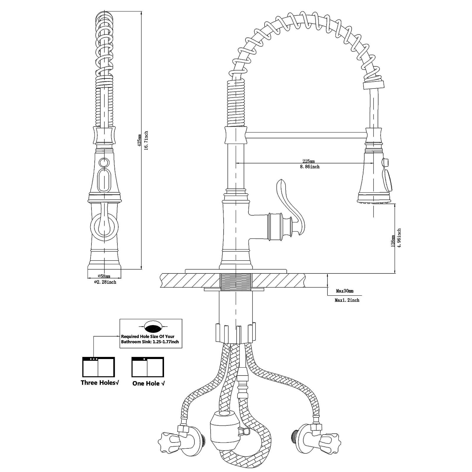 Single Handle 3 Spray Pull Down Sprayer Kitchen Faucet