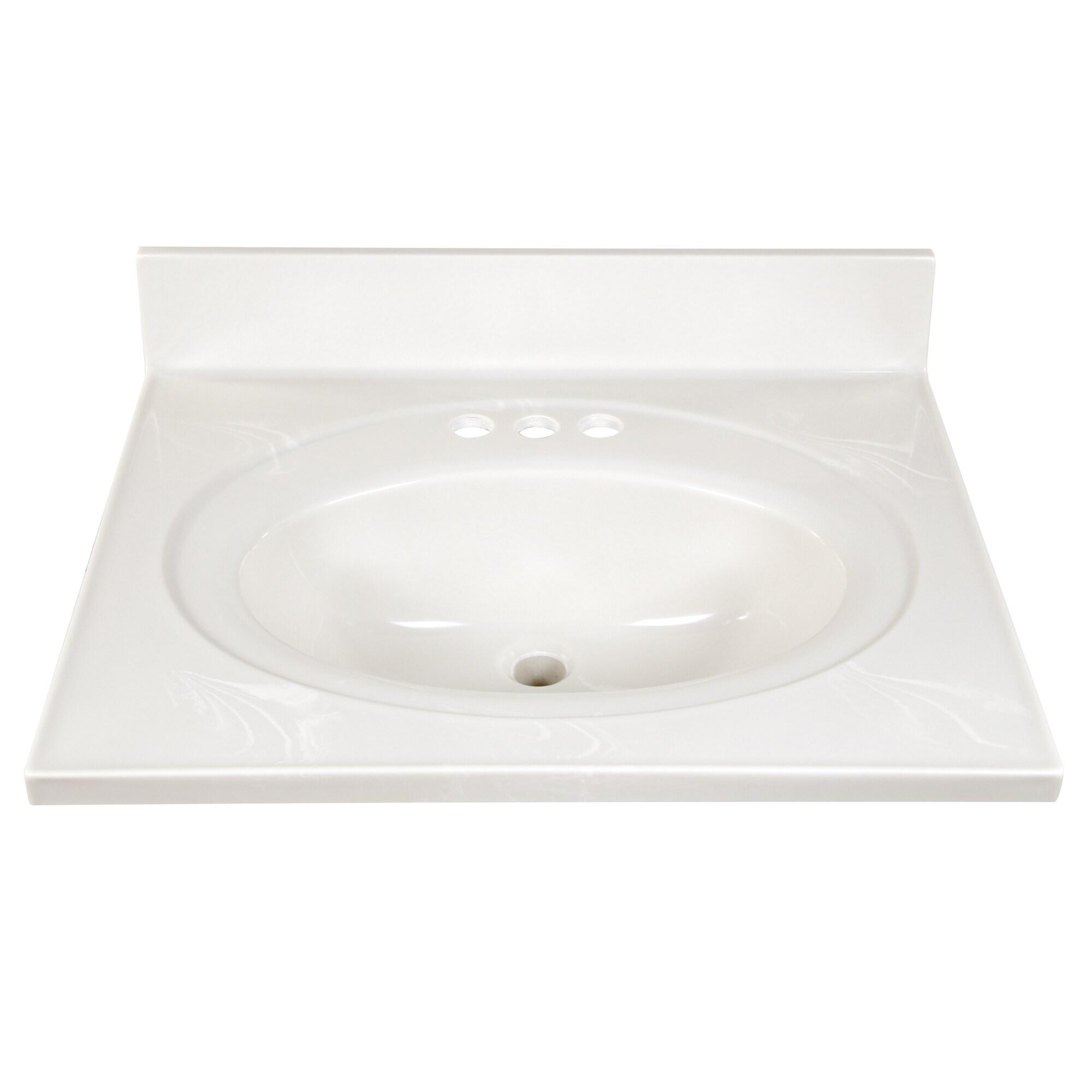 Cultured Marble Vanity Top – 25-Inch Single Bowl Sink 4-Inch Centerset with Integrated Backsplash – Reinforced Packaging – Ivory Swirl, Design House, 586313