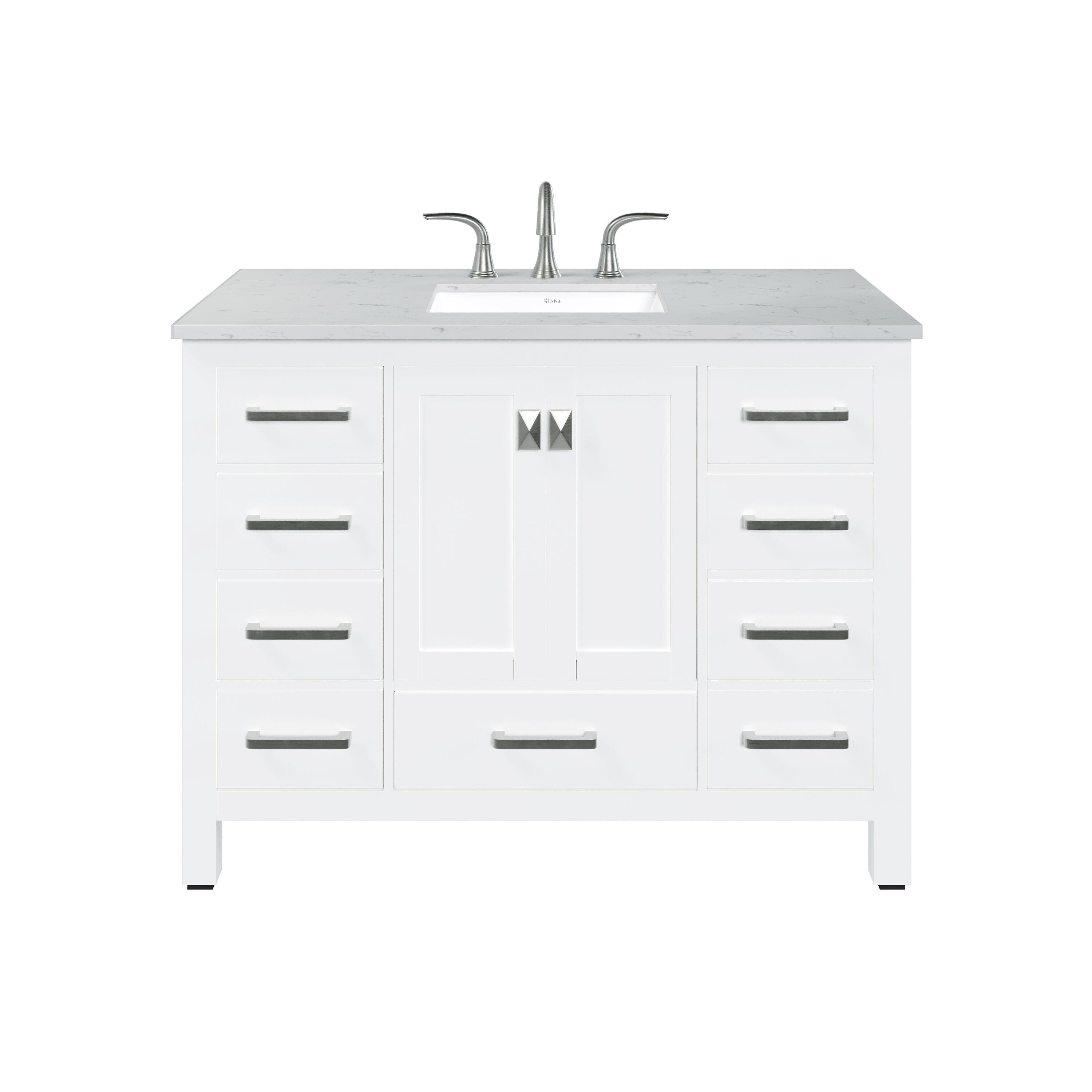 Eviva Aberdeen 42" W x 22" D x 34" H White Bathroom Vanity with White Carrara Countertop