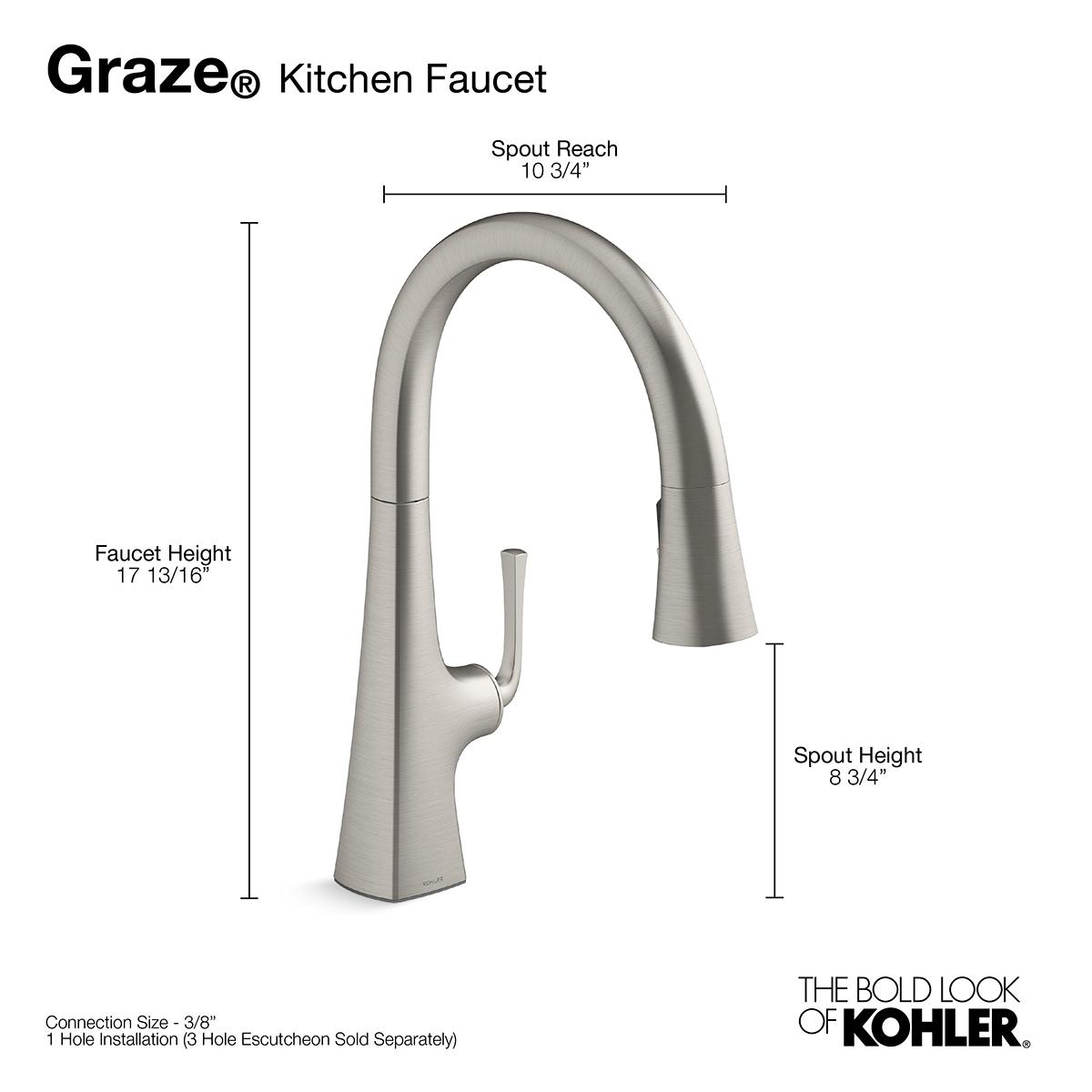 Graze Pull-Down Single Handle Kitchen Faucet With Three-Function Sprayhead With Accessories