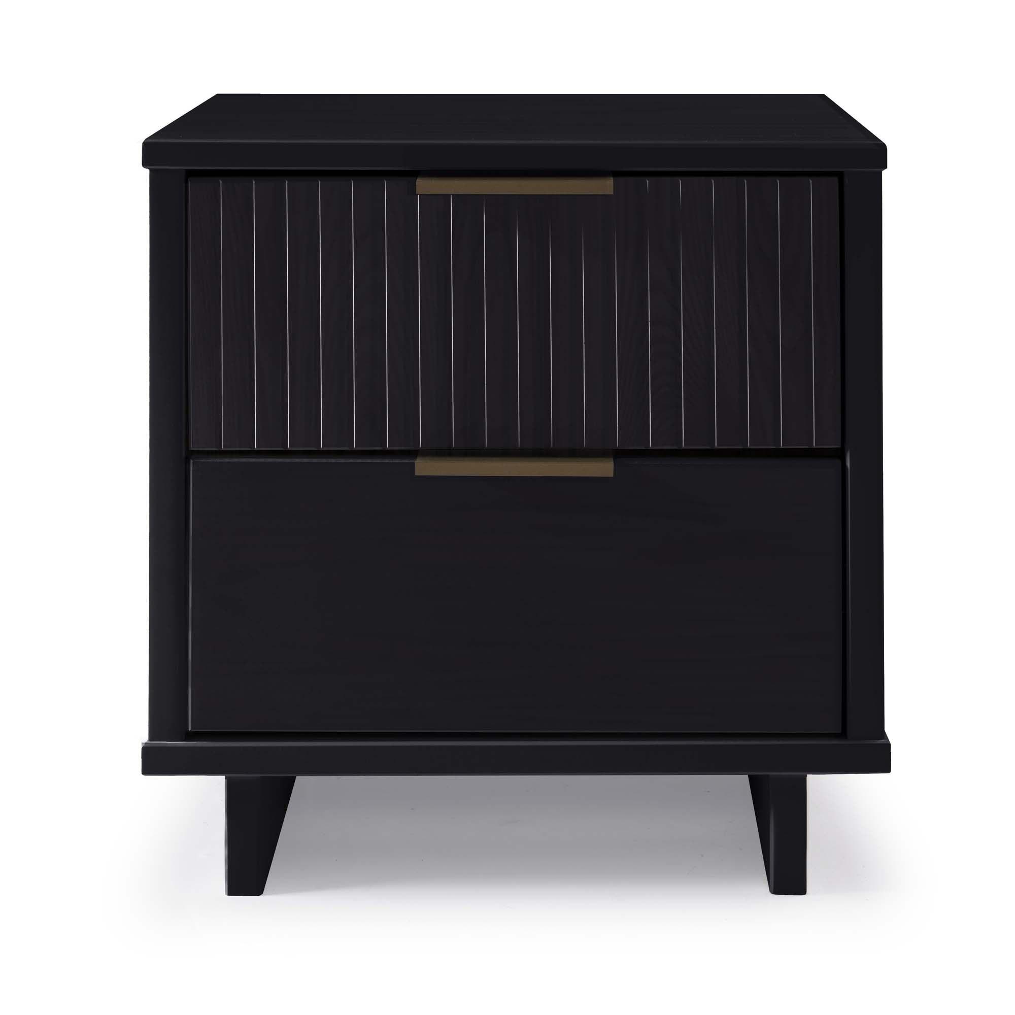 Granville Modern 2 Drawer Nightstand Black - Manhattan Comfort: Bedside Table with Storage, Painted Wood Finish