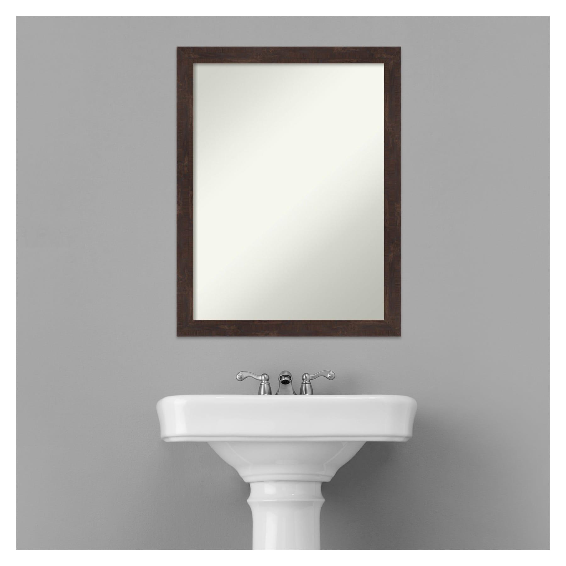 21" x 27" Non-Beveled Fresco Wood Bathroom Wall Mirror Dark Walnut - Amanti Art: Includes Mounting Hardware